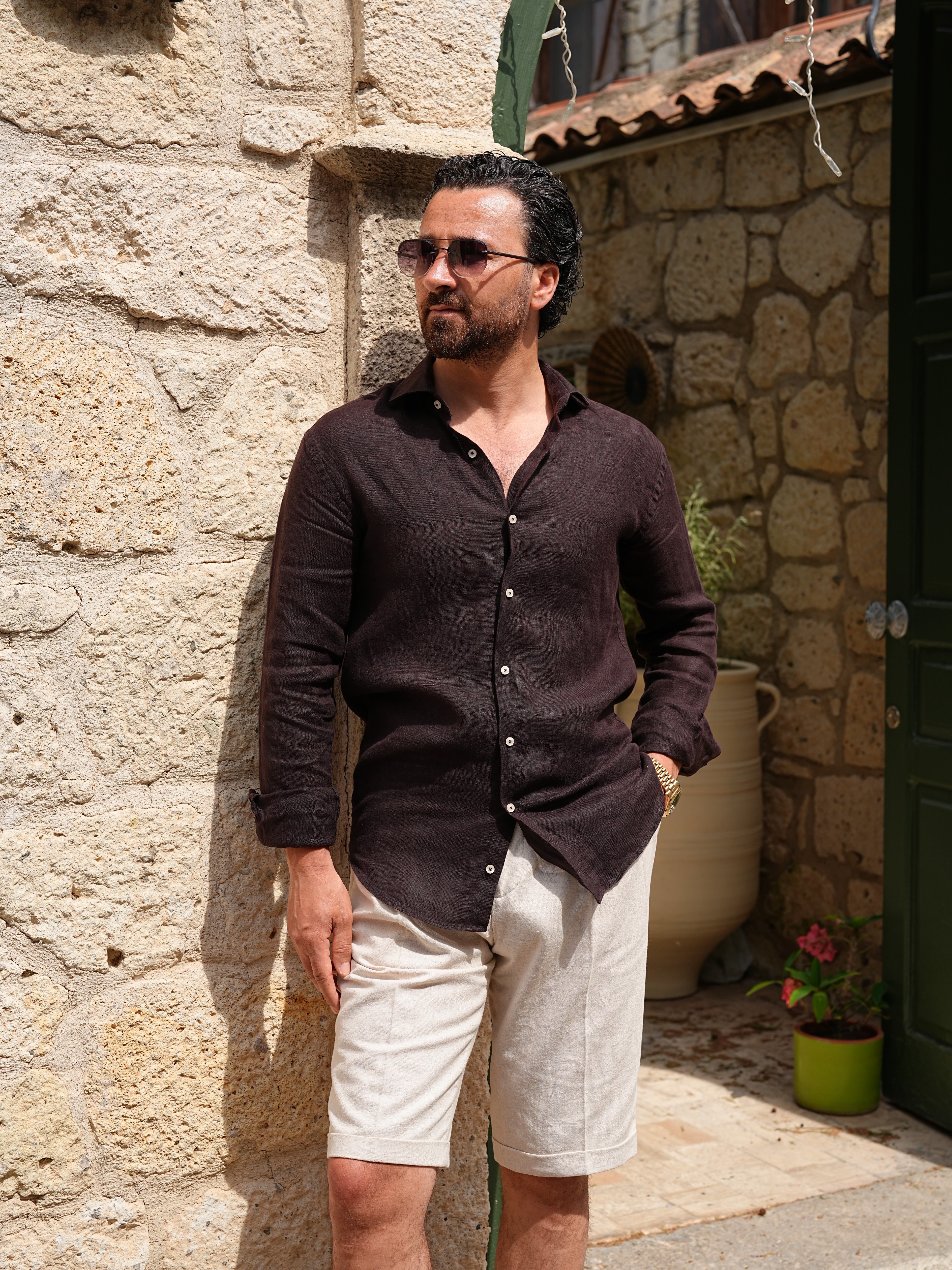 PAREZ Keten Gömlek Modern Fit - Acı Kahve
