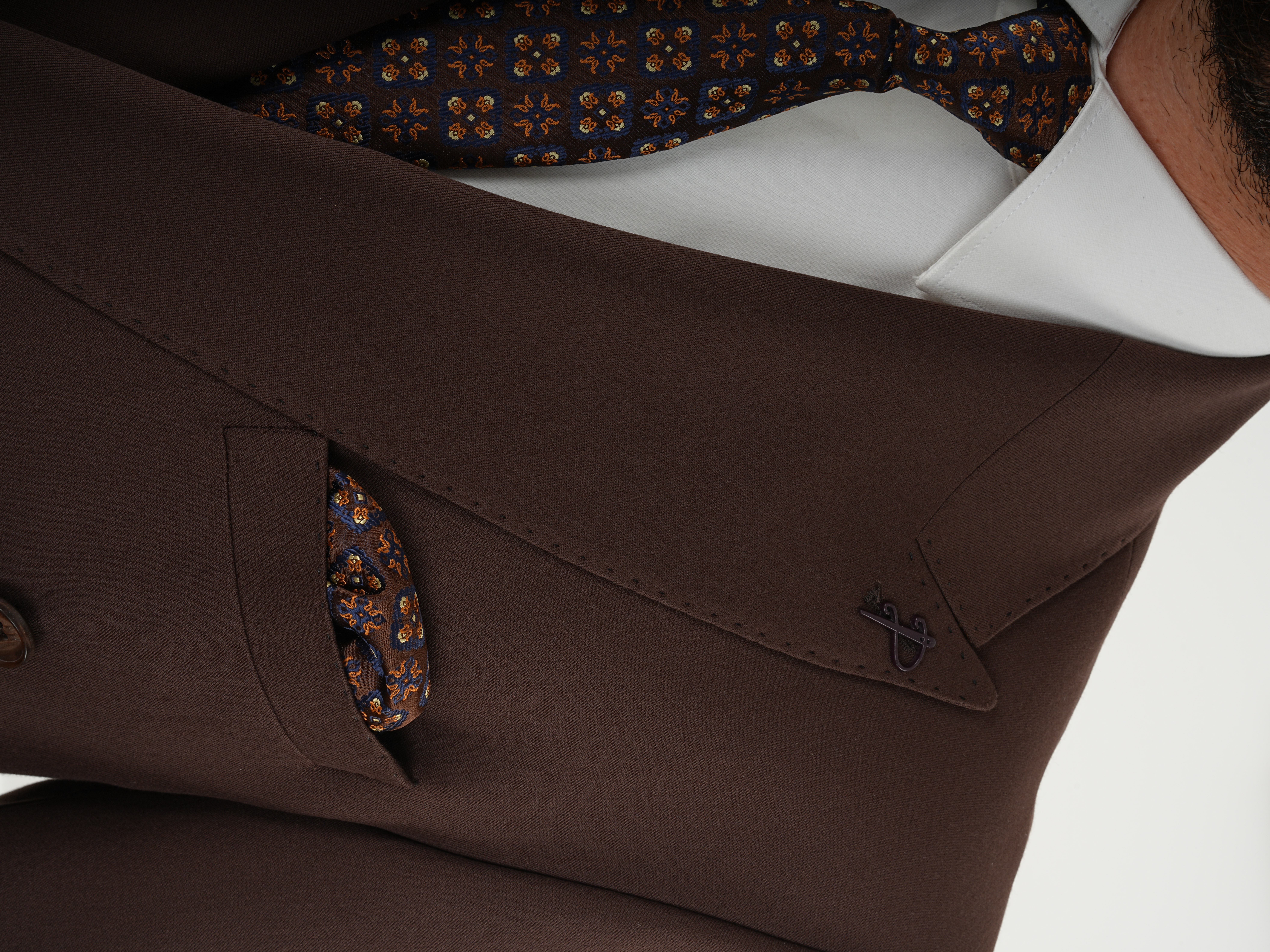 Erkek Slim Fit İtalyan Stil Kruvaze Takım Elbise Ceket Pantolon - Kahve