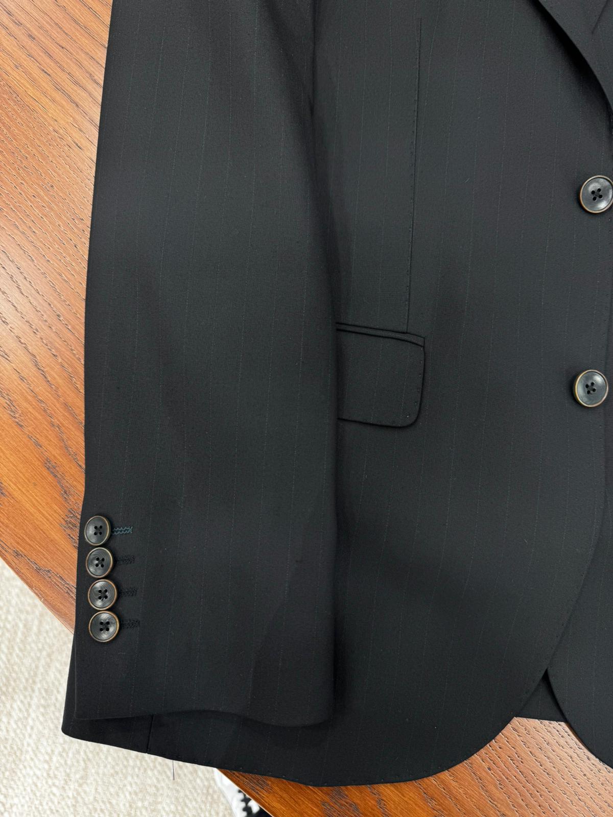 Pantaloni da giacca premium da uomo con colletto mono a righe, vestibilità slim, stile italiano, con cuciture a punto, color crema