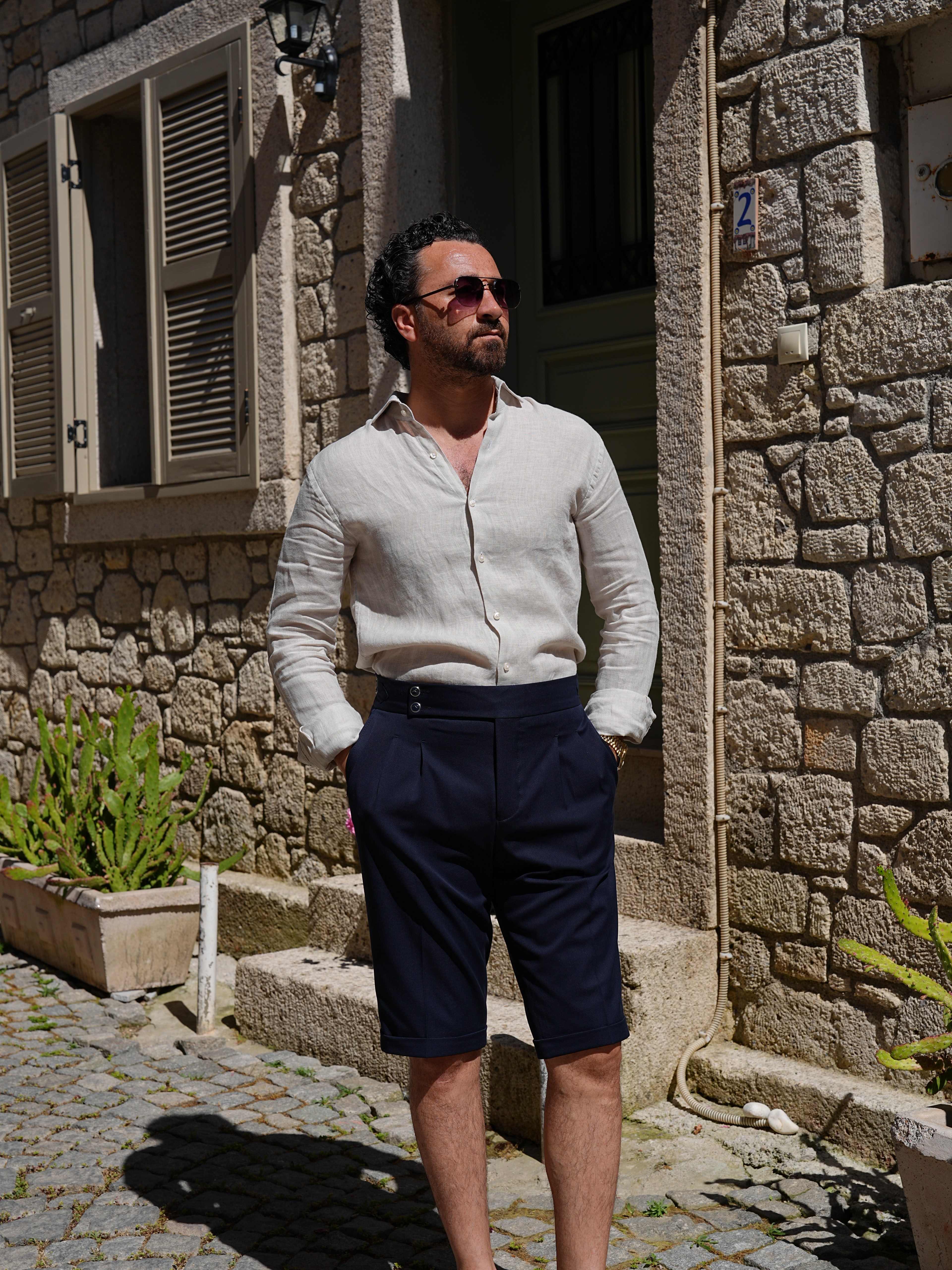 PAREZ Regular Fit Linen Shirt - Beige