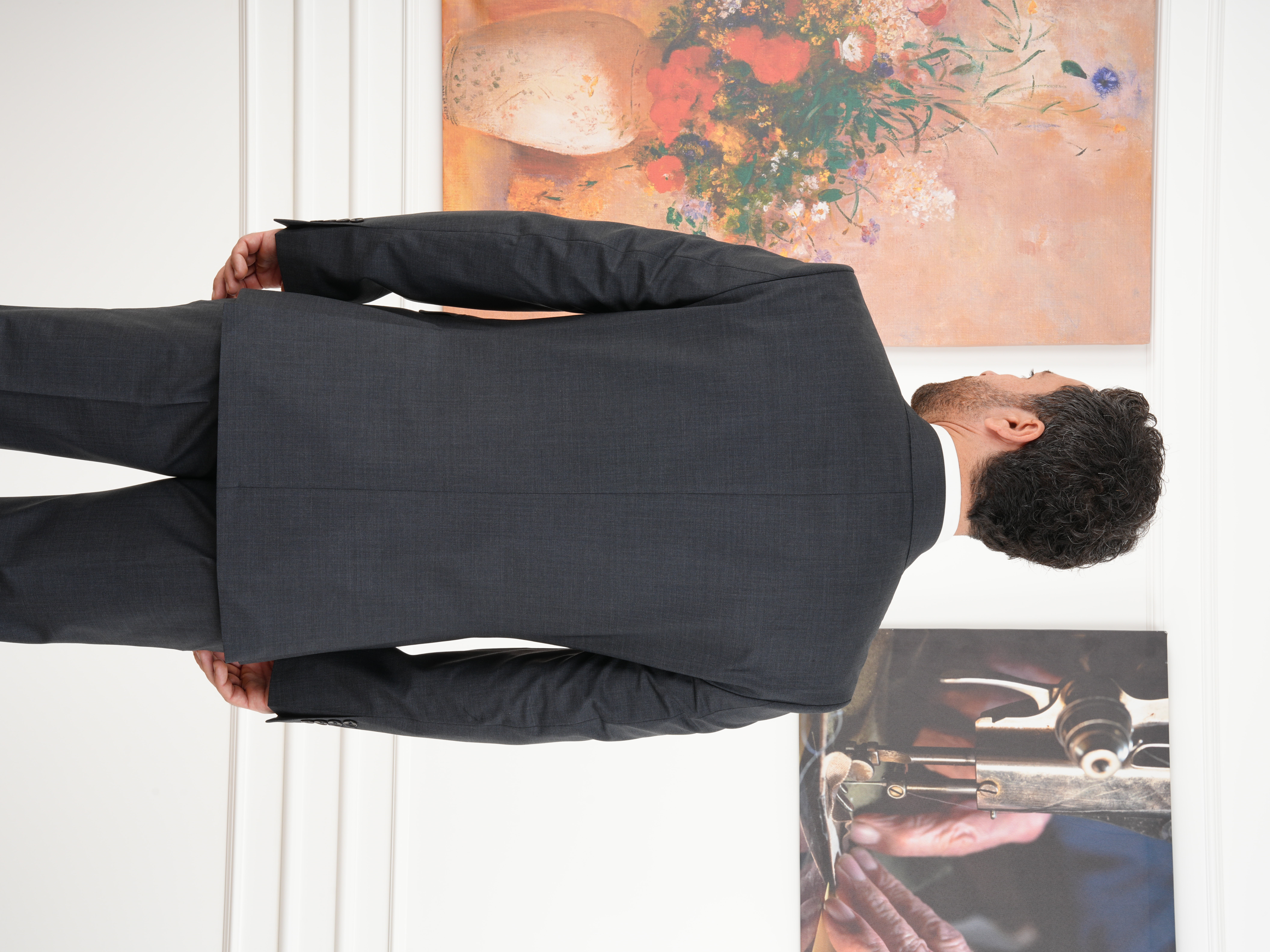 Erkek Regular İtalyan Stil Yünlü Mono Yaka Takım Elbise Ceket Pantolon - Füme