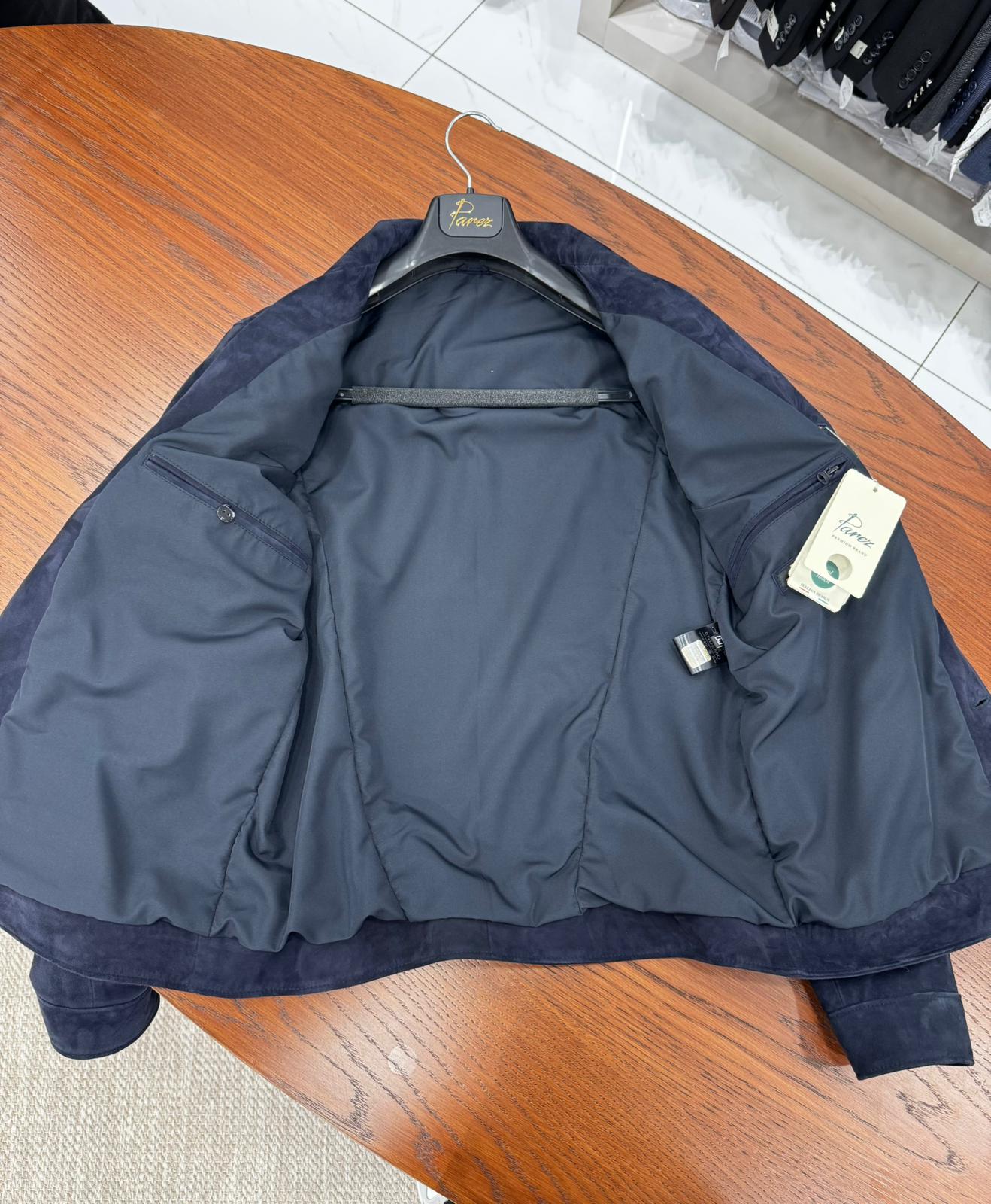 Erkek Slim Fit Torba Cepli Hakiki Süet Deri - Lacivert