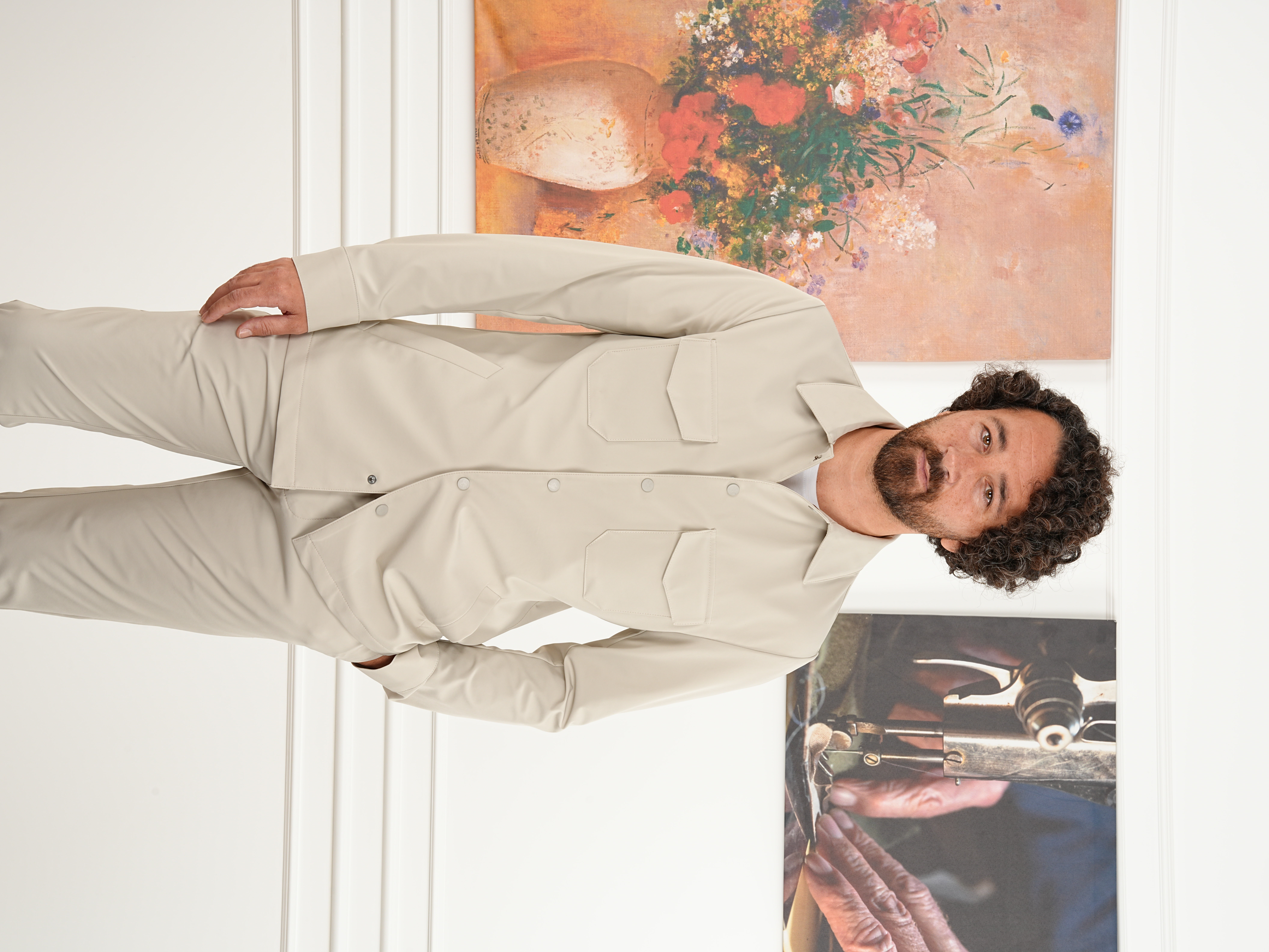 Erkek Slim Fit İtalyan Stil Safari Takım Ceket Pantolon - Bej