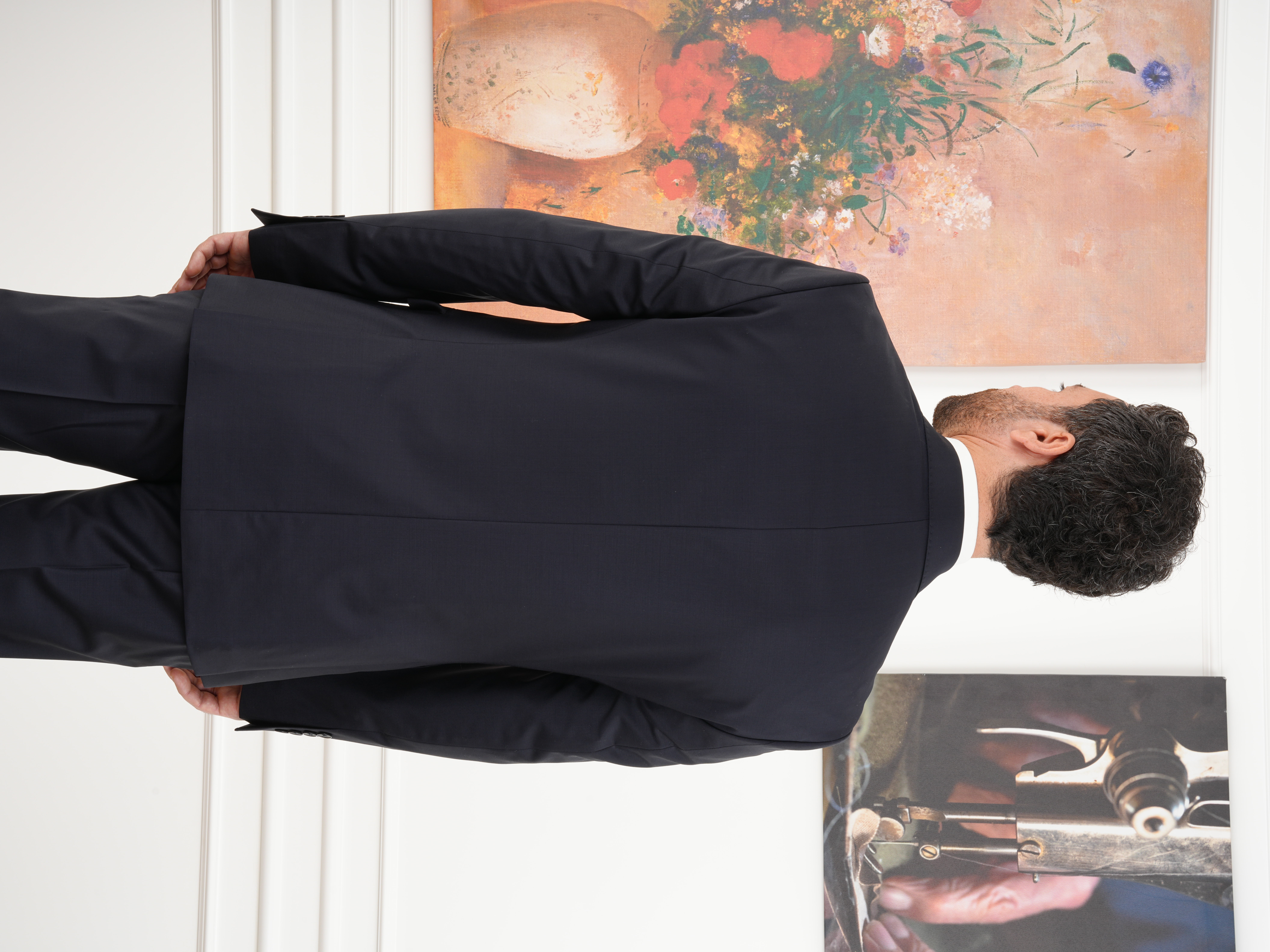 Erkek Regular İtalyan Stil Yünlü Mono Yaka Takım Elbise Ceket Pantolon - Koyu Lacivert