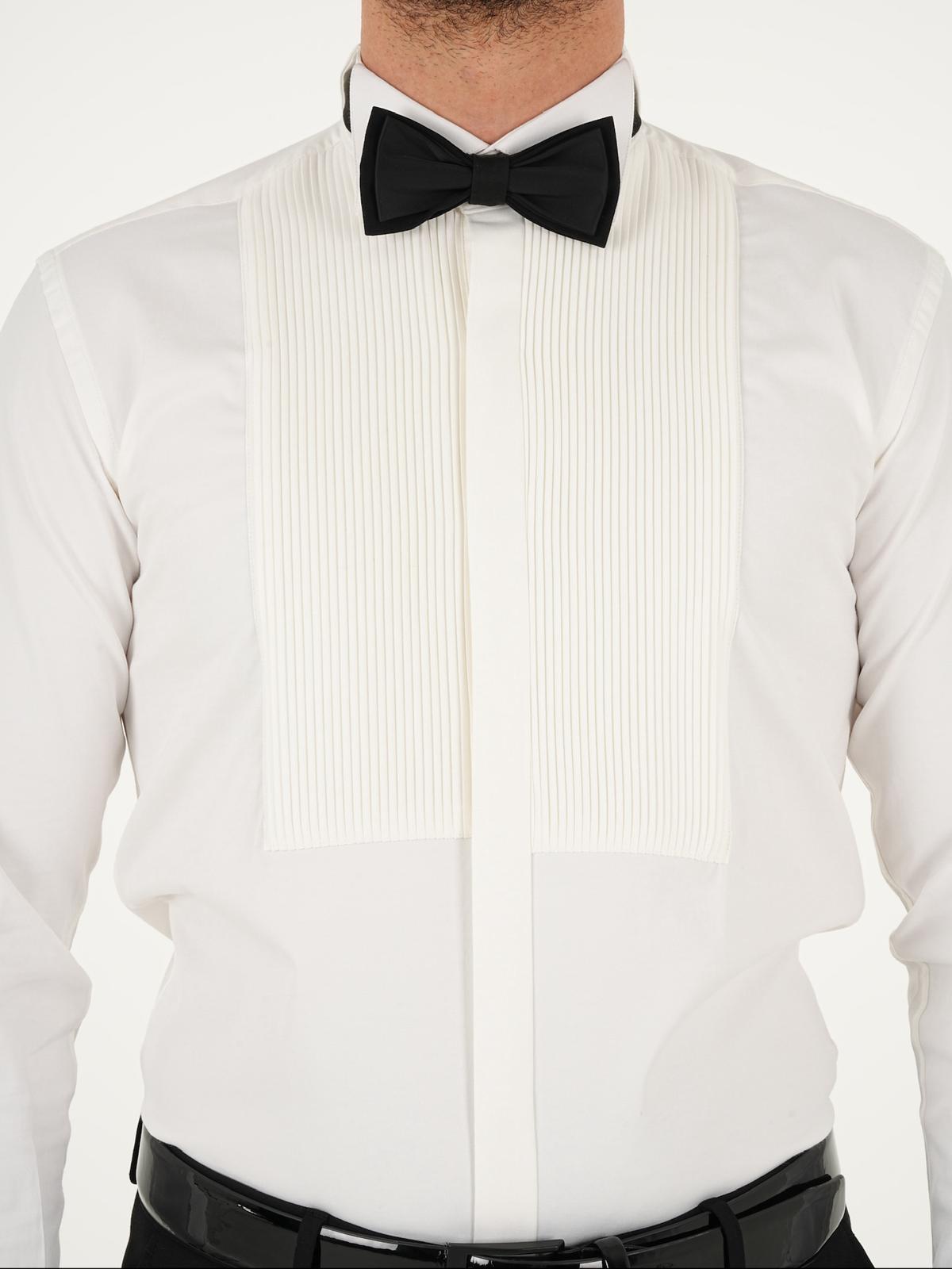 Erkek Premium Slim Fit Ata Yaka Piliseli Gömlek - Beyaz