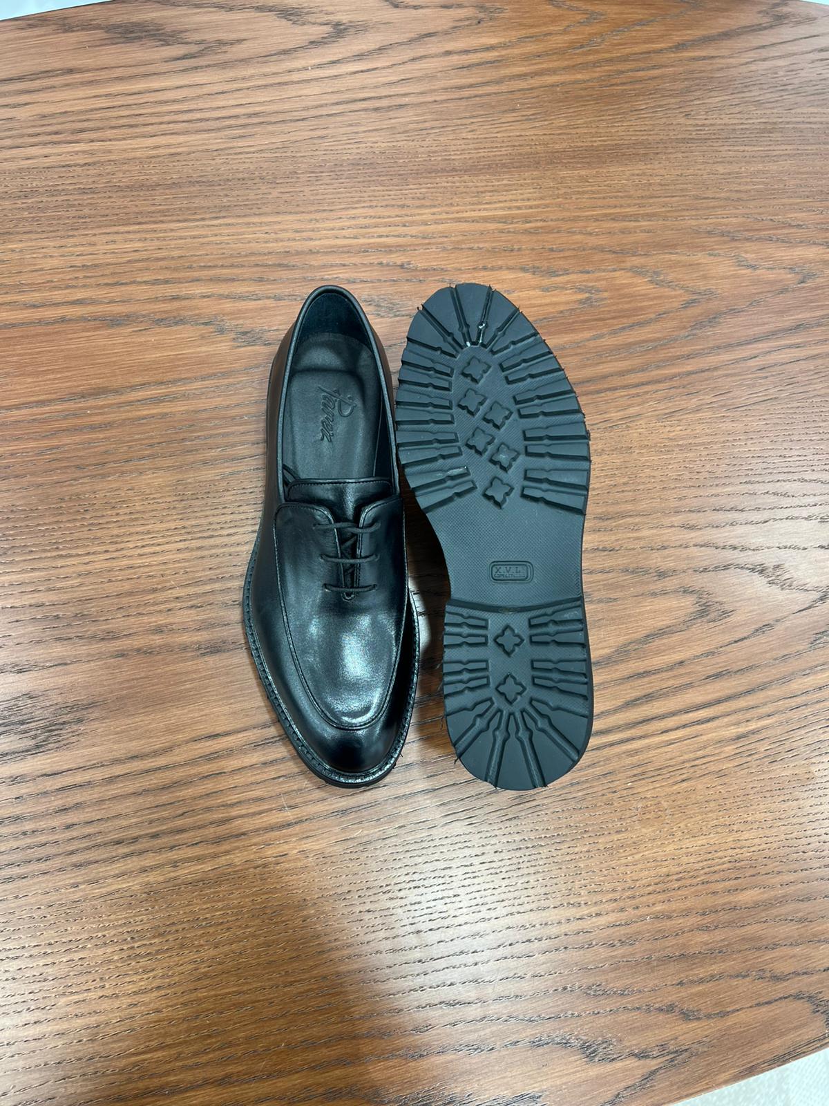 Erkek Bağcıklı Hafif Eva %100 Deri Ayakkabı - Siyah