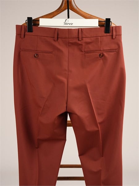 Erkek Slim Fit Yüksek Bel Duble Paça Kumaş Pantolon - Kiremit