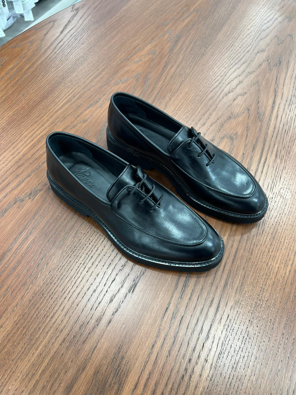 Erkek Bağcıklı Hafif Eva %100 Deri Ayakkabı - Siyah