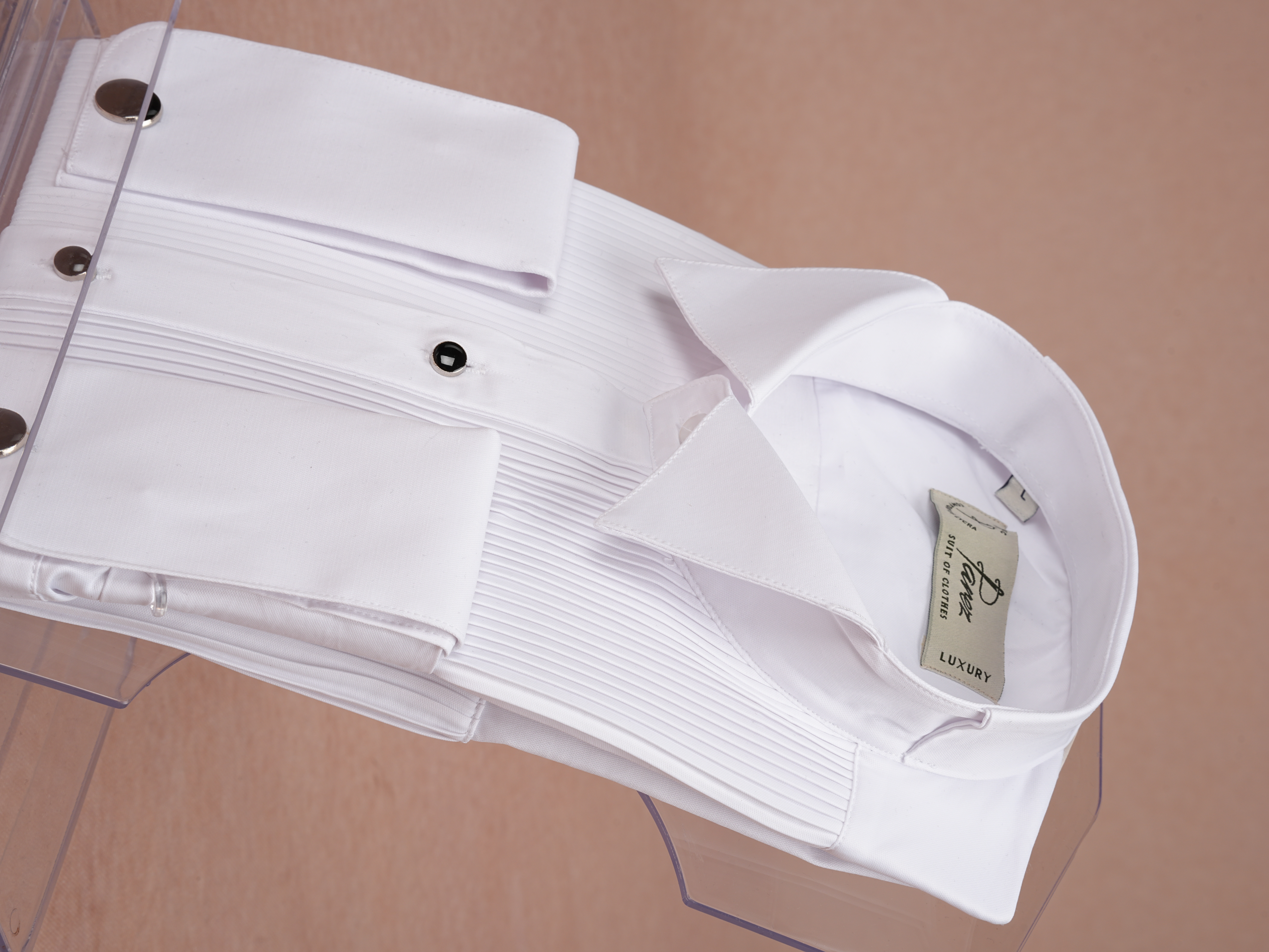 Mens Premium Slim Fit Stand Collar Pleated Shirt - White