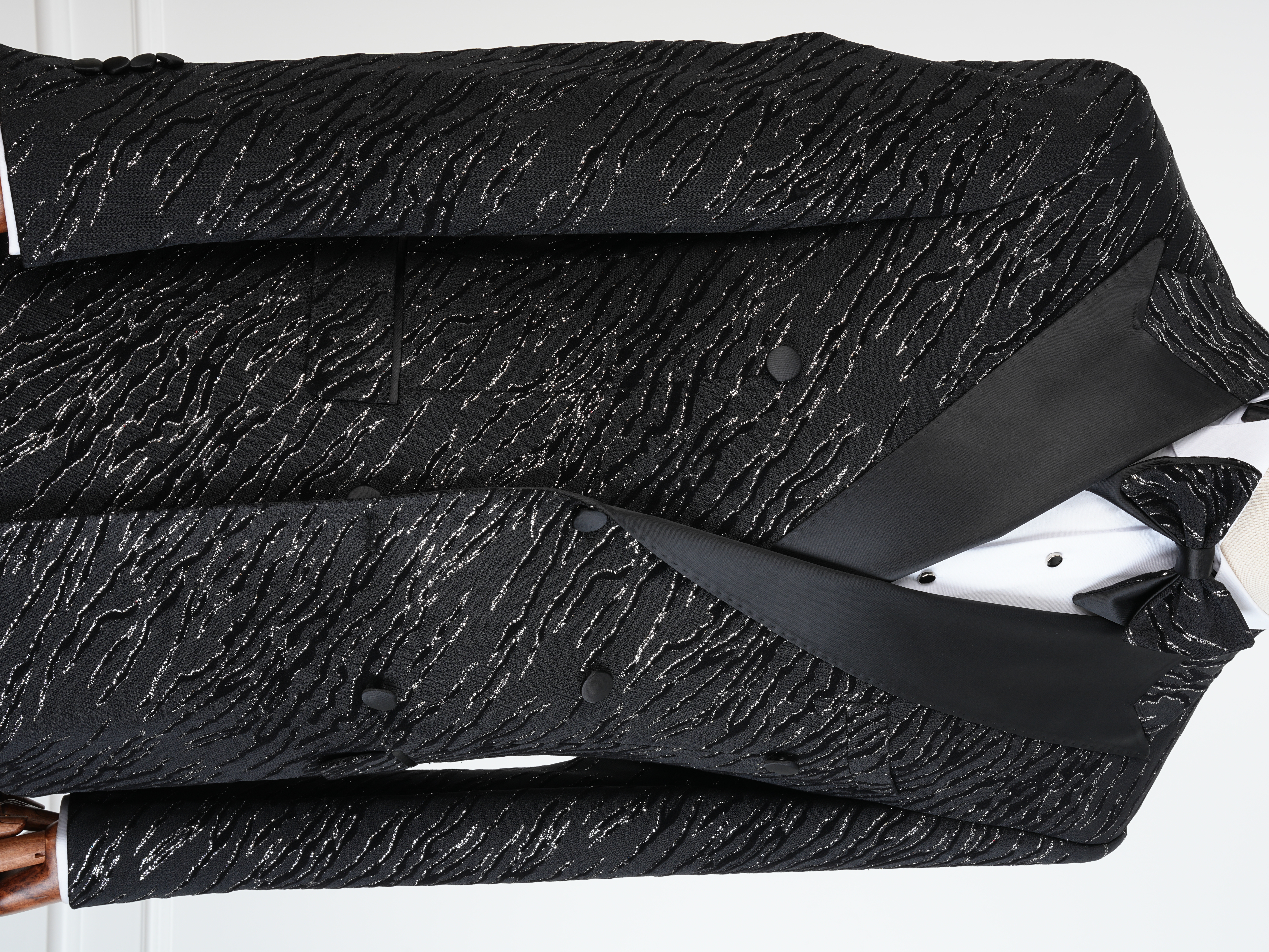 Erkek Slim Fit İtalyan Stil Desenli Damatlık Smokin - Siyah