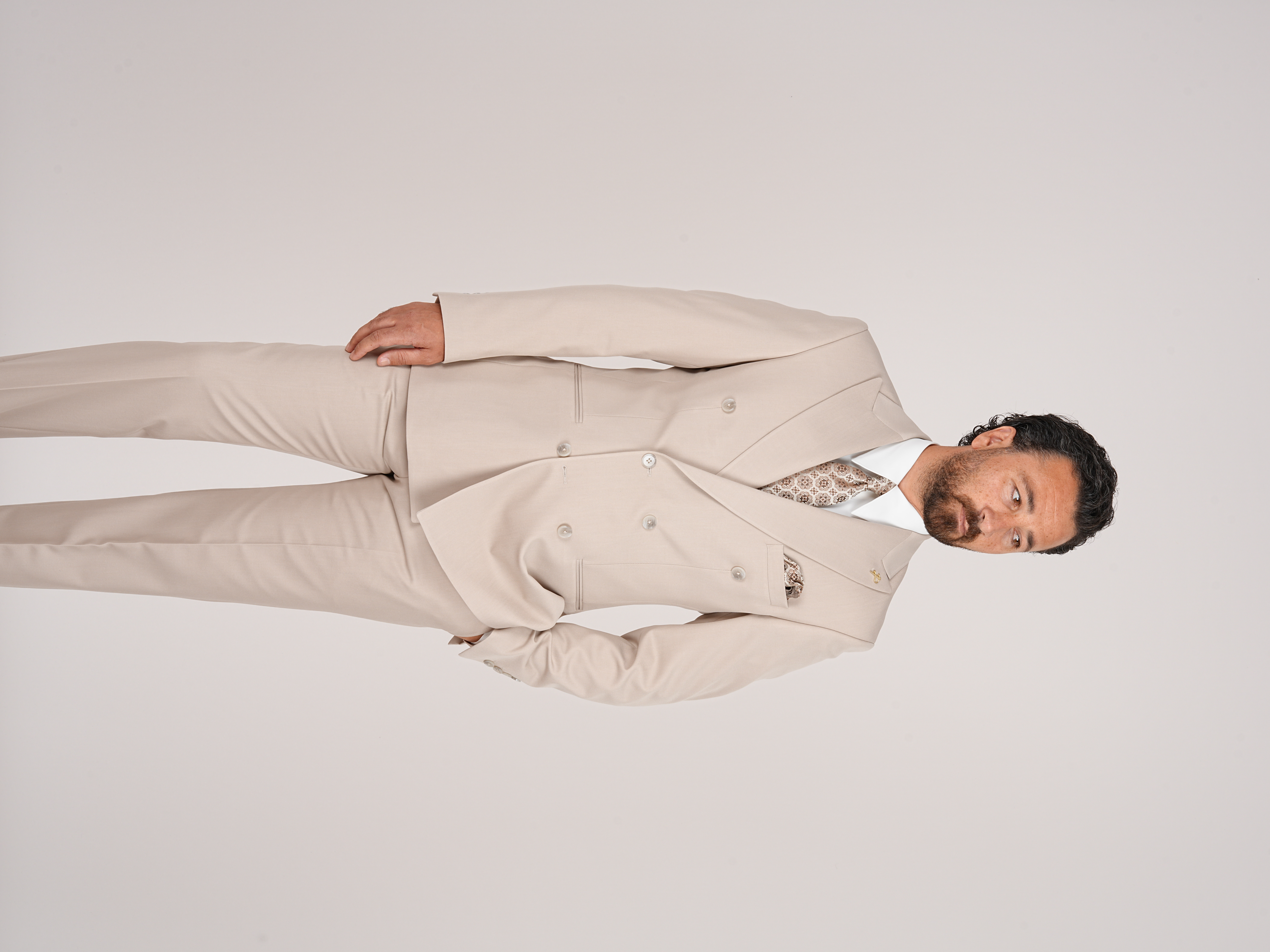 Erkek Kruvaze Takım Elbise Slim Fit İtalyan Stil Ceket Pantolon - Bej