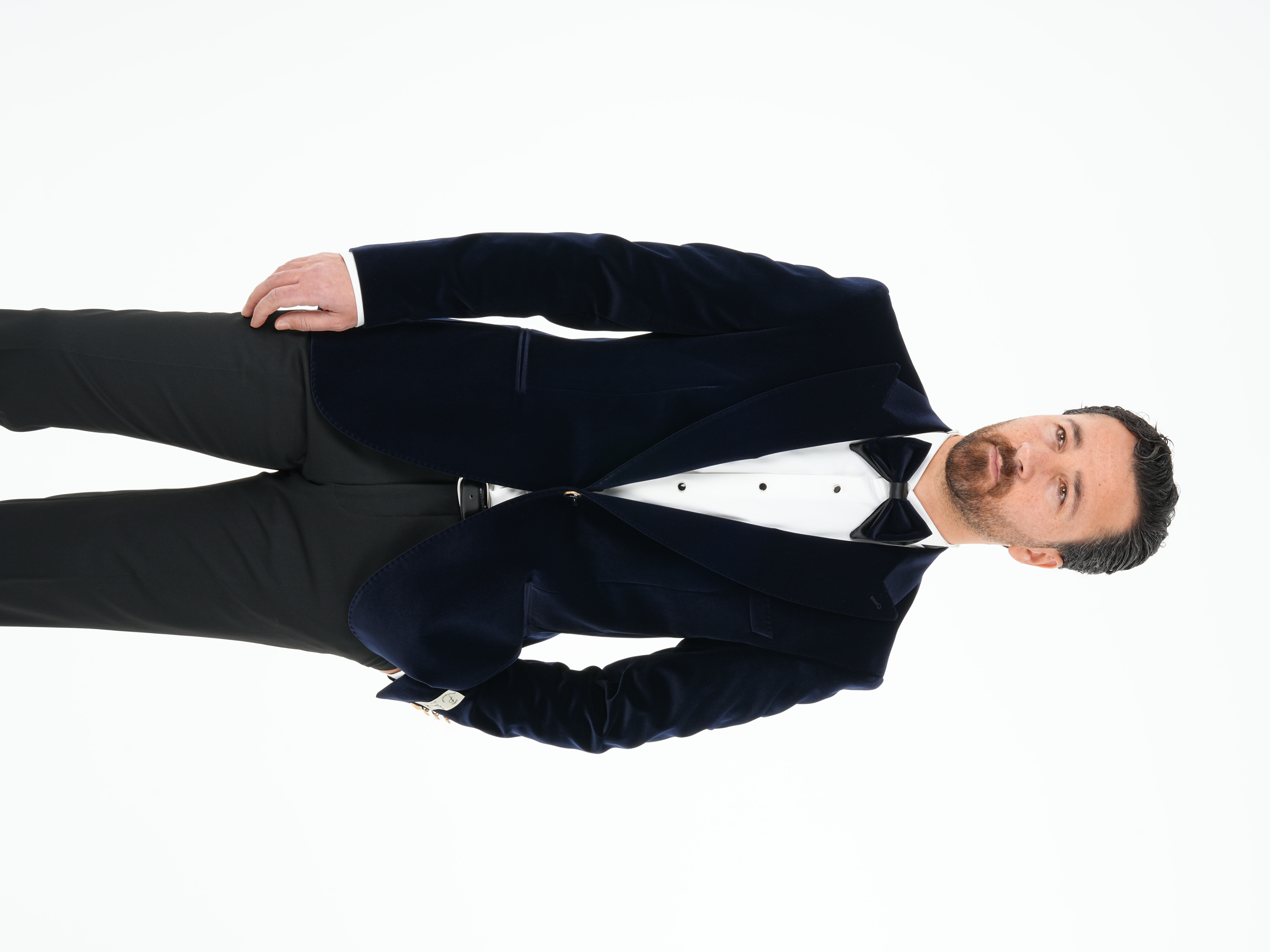 Premium Erkek Kadife Smokin Damatlık Gold Düğme Punto Dikişli Ceket Pantolon Papyon - Lacivert