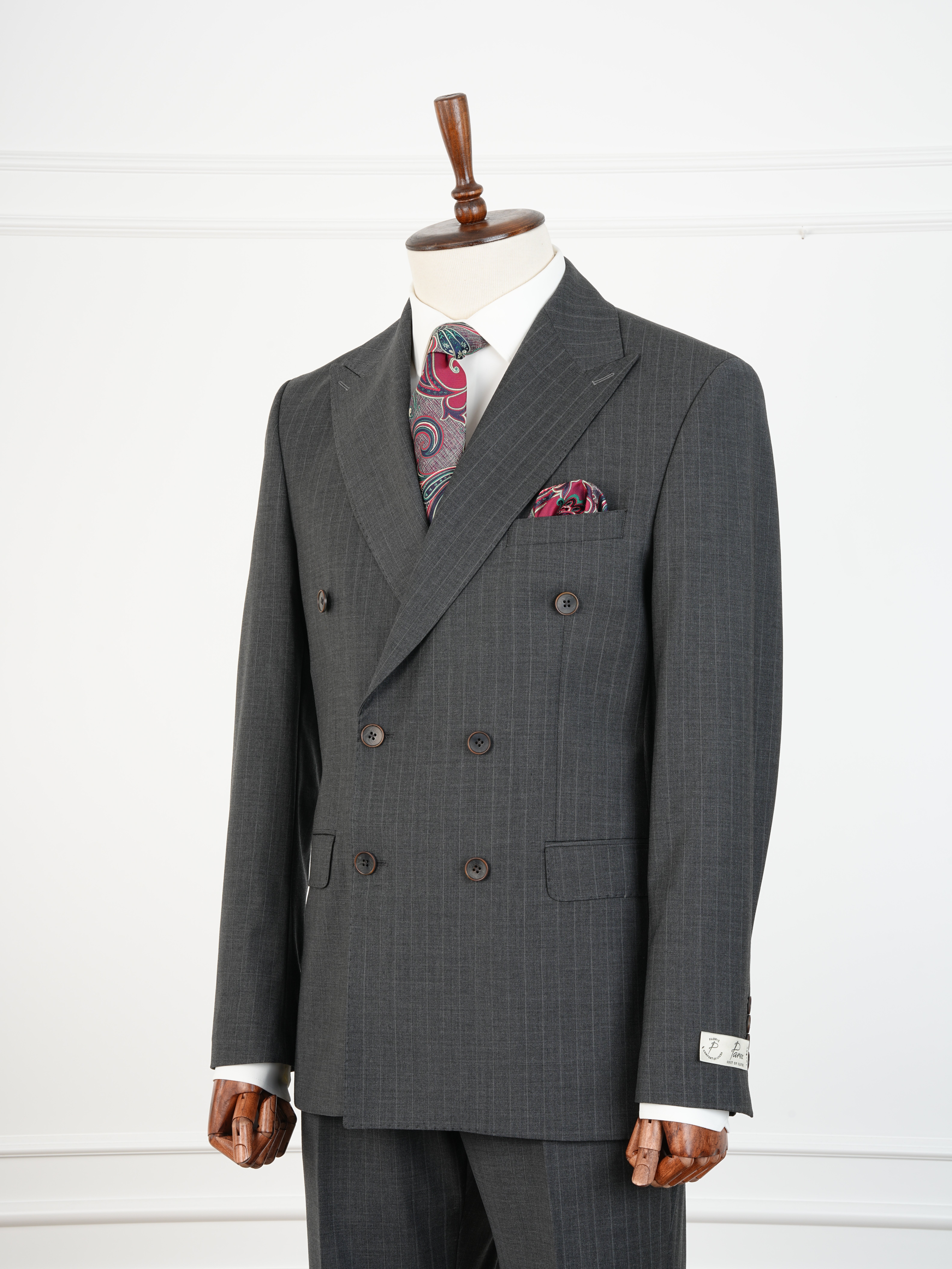 Premium Yünlü Erkek Kruvaze Takım Elbise Slim Fit İtalyan Stil Ceket Pantolon - Gri