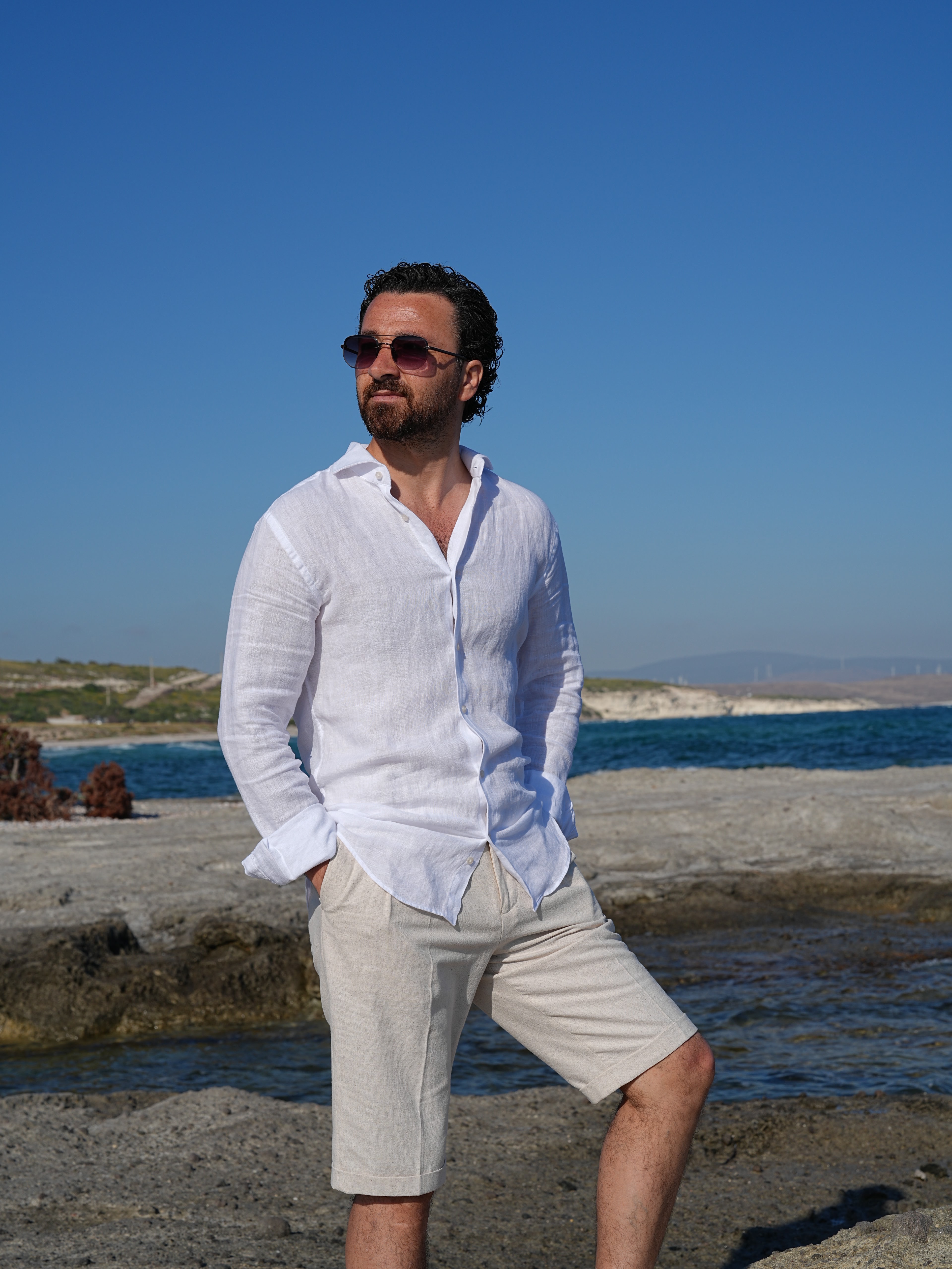 PAREZ Keten Gömlek Modern Fit - Beyaz
