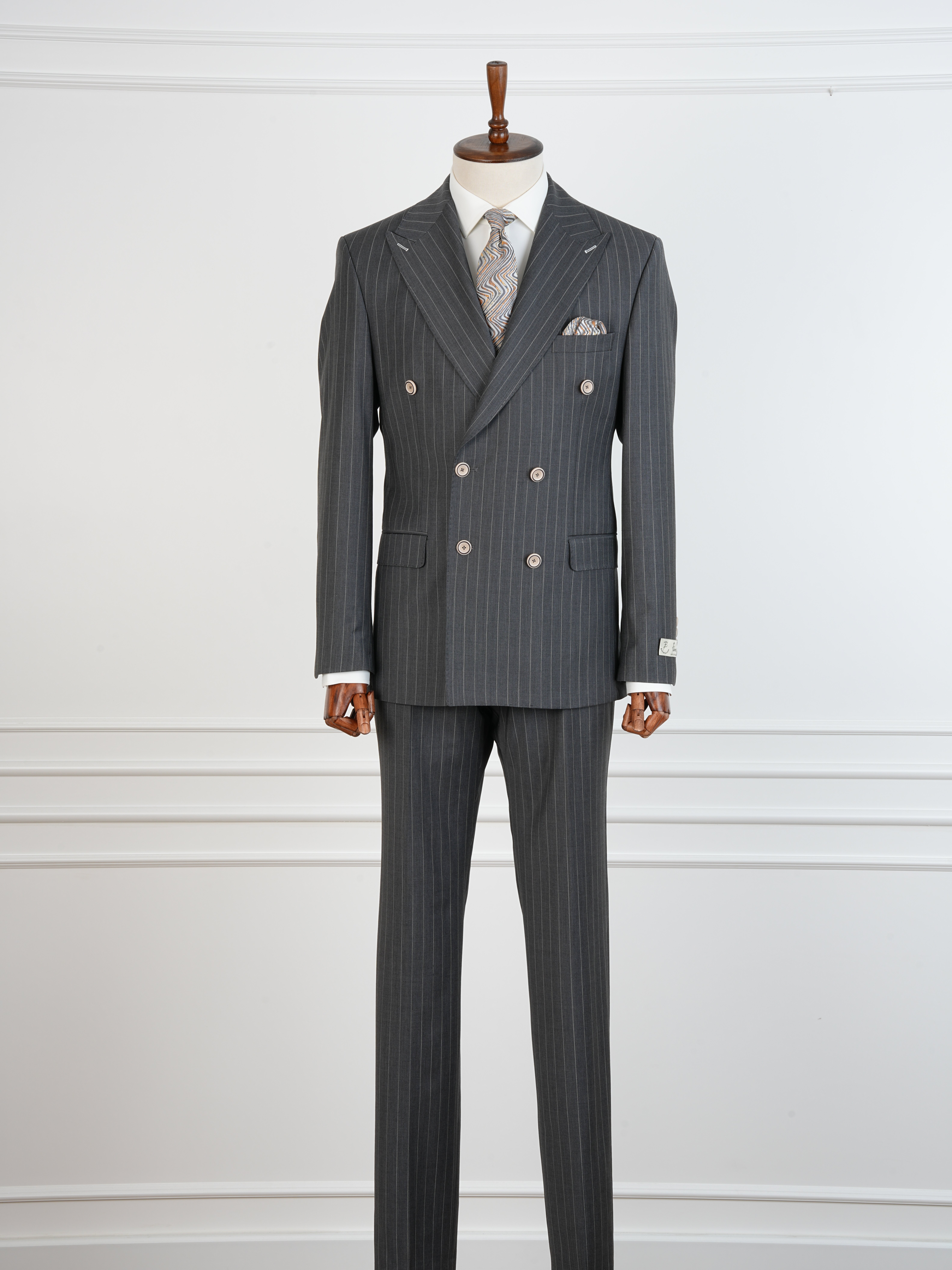 Premium Yünlü Erkek Kruvaze Takım Elbise Slim Fit İtalyan Stil Ceket Pantolon - Gri