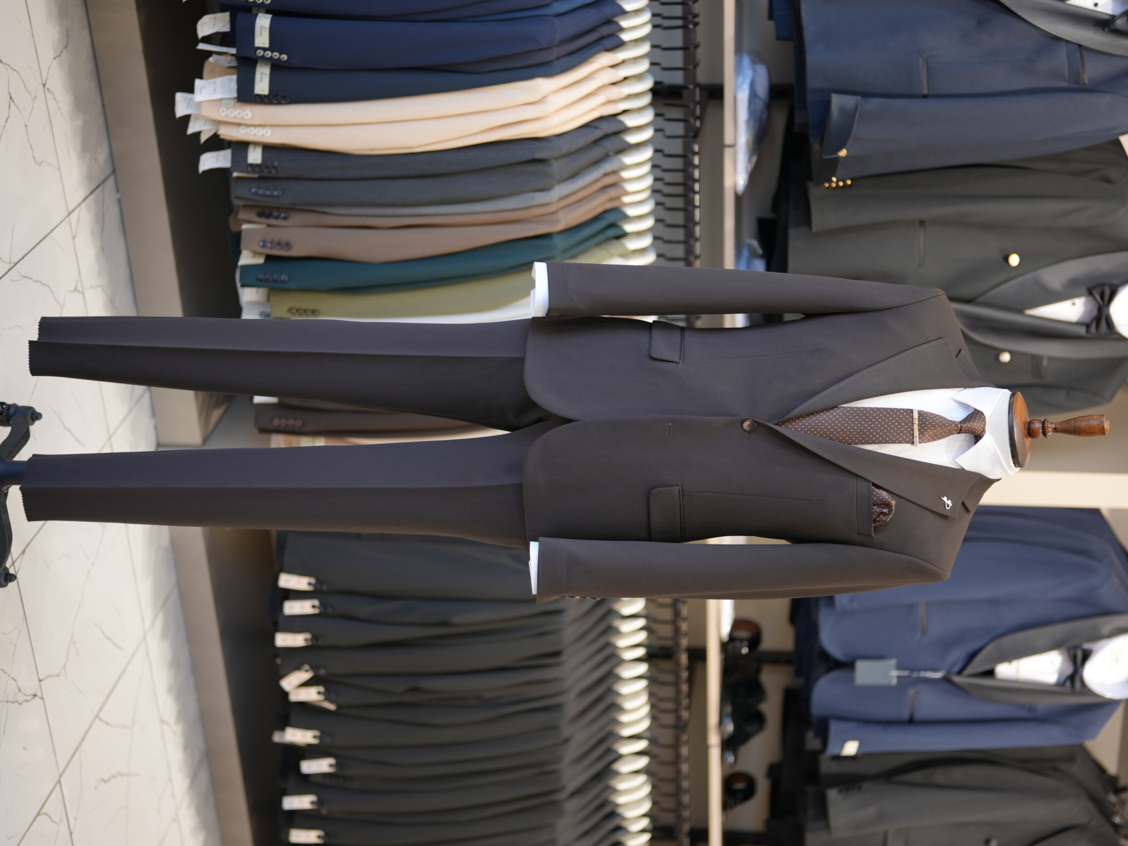 Erkek Slim Fit İtalyan Stil Mono Yaka  Kruvaze Takım Elbise - Ceket Pantolon - Acı Kahve