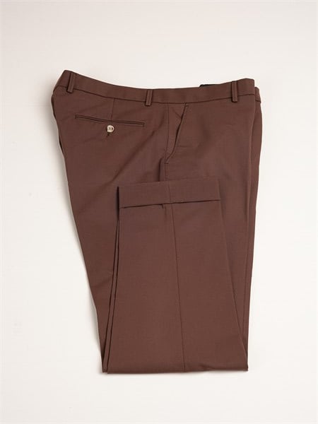 Erkek Slim Fit Yüksek Bel Duble Paça Kumaş Pantolon-Acı Kahve