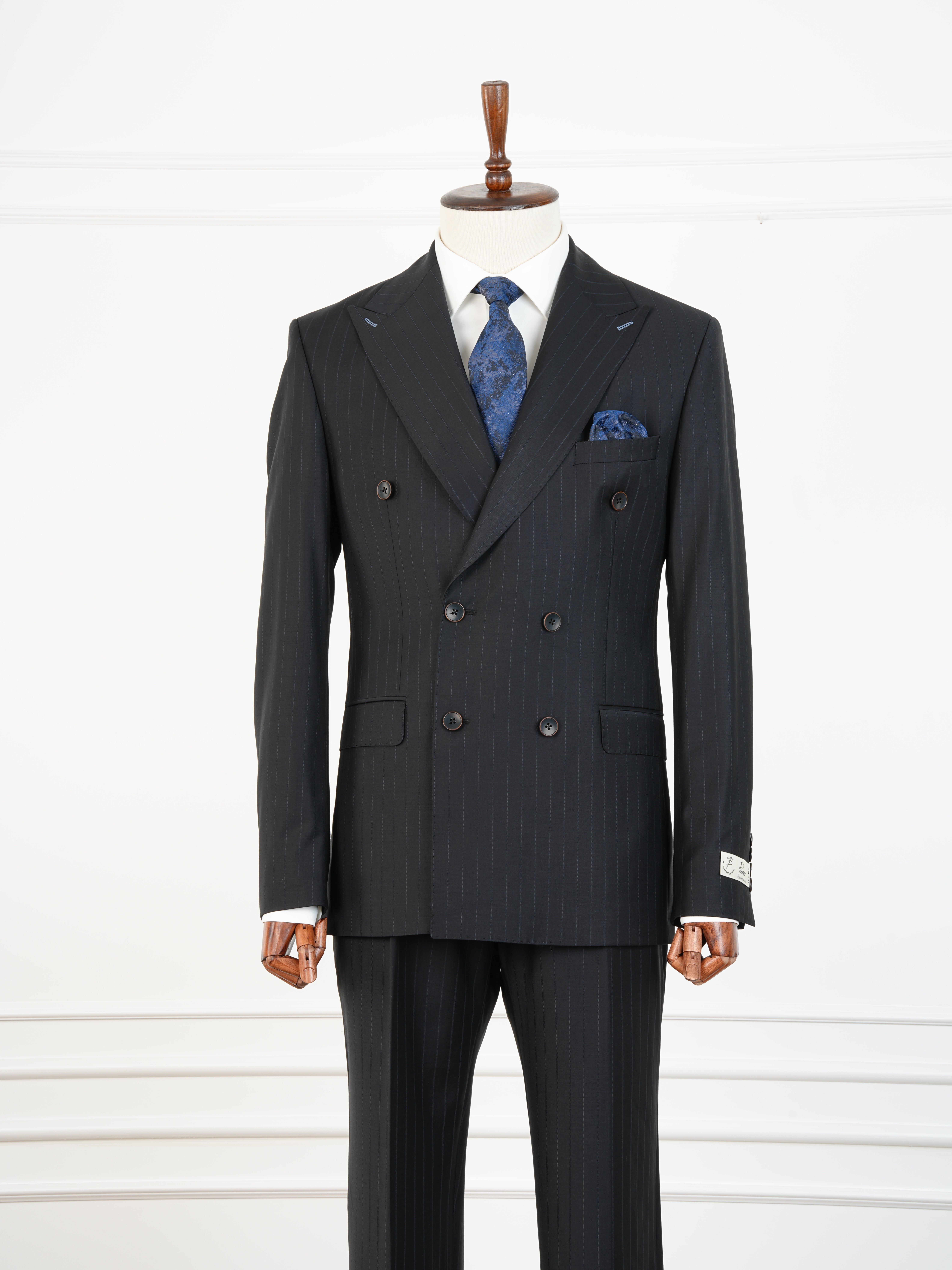 Premium Yünlü Erkek Kruvaze Takım Elbise Slim Fit İtalyan Stil Ceket Pantolon - Siyah