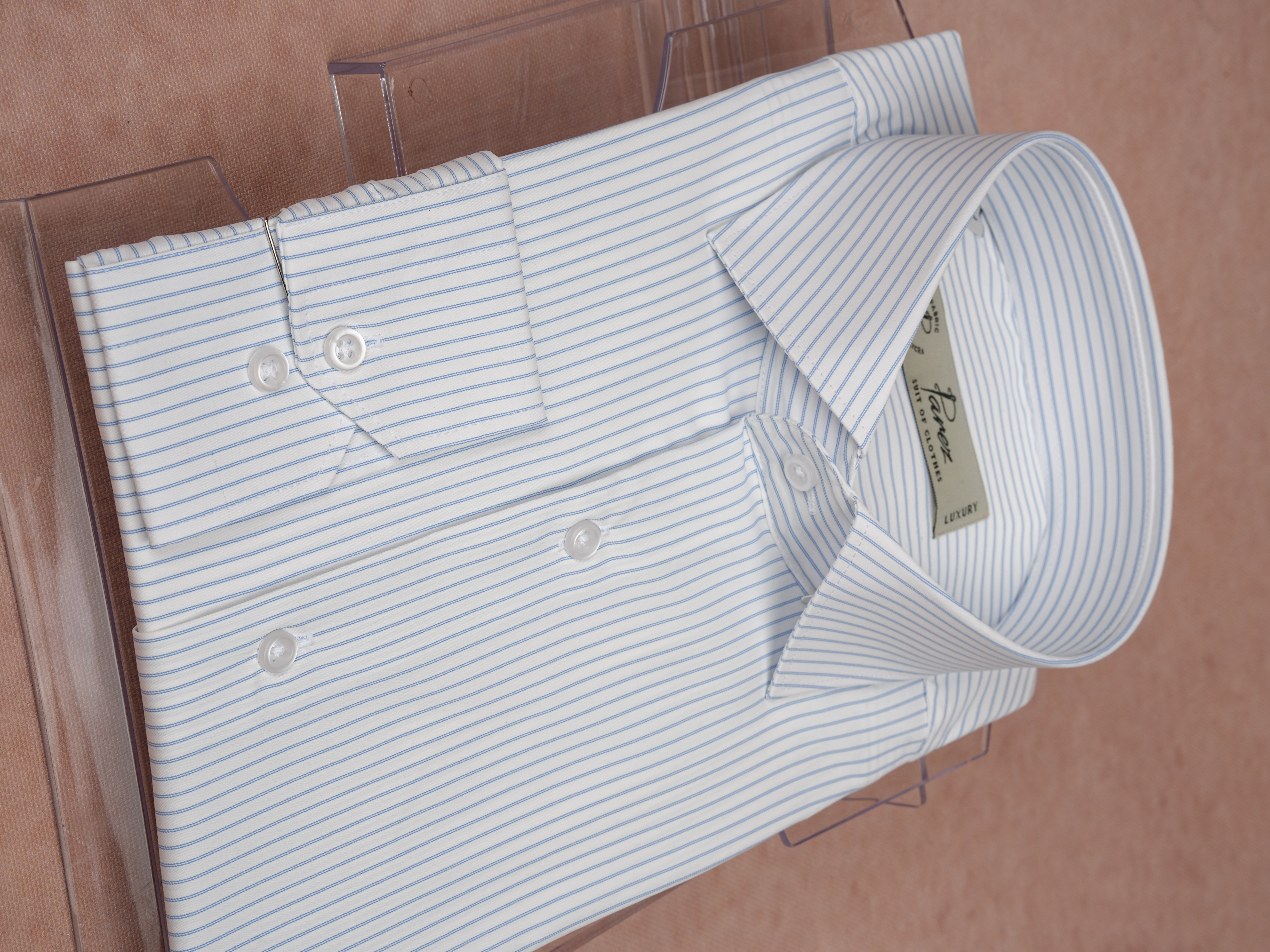 Premium İtalyan Yaka Slim Fit Çizgili Erkek Gömlek - Mavi