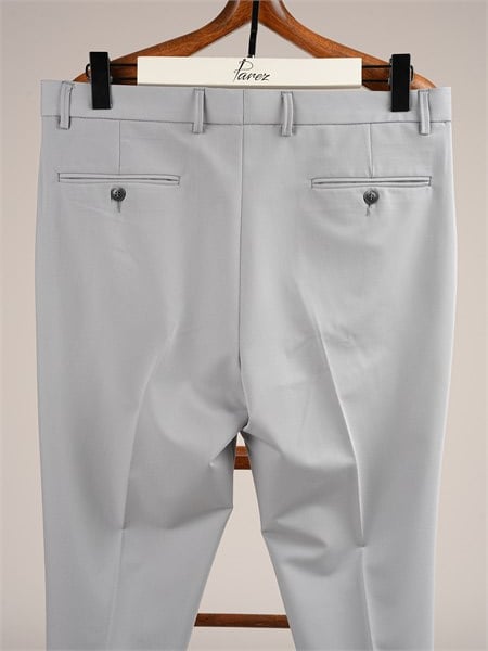 Erkek Slim Fit Yüksek Bel Duble Paça Kumaş Pantolon - Acık Gri