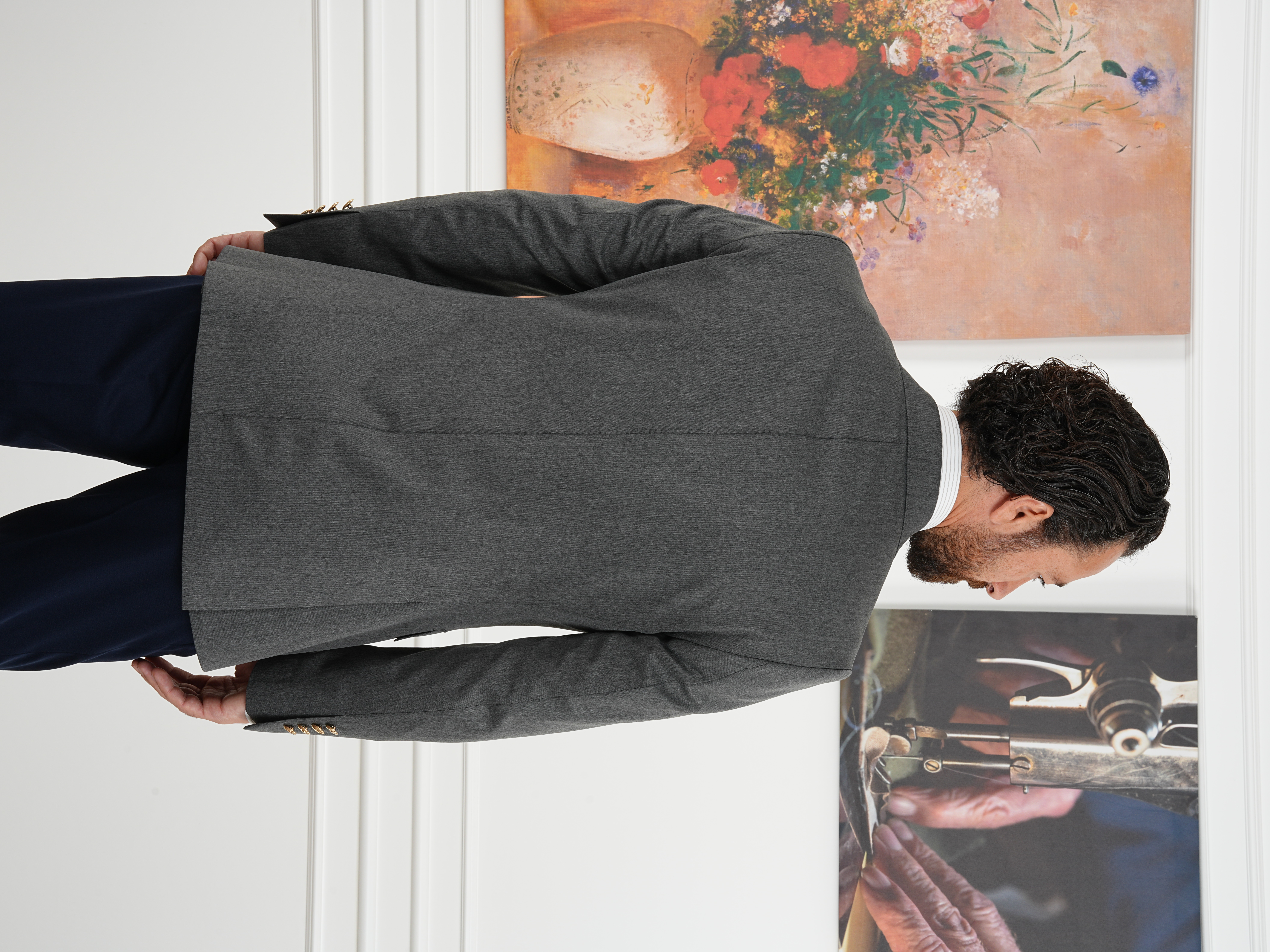 Premium İtalyan Stil Slim Fit Erkek Punto Dikişli Yarım Astarlı Ceket - Füme