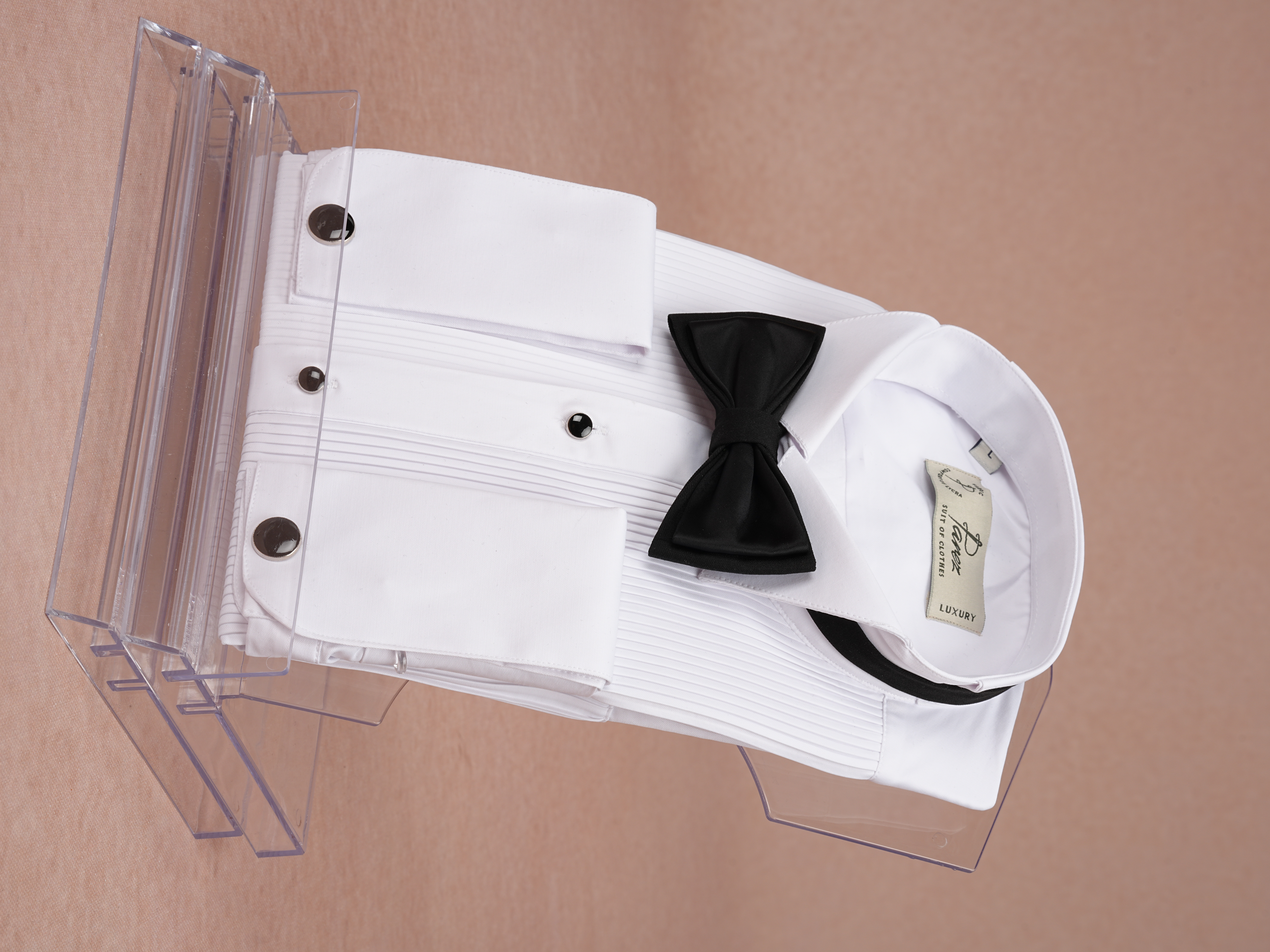 Mens Premium Slim Fit Stand Collar Pleated Shirt - White