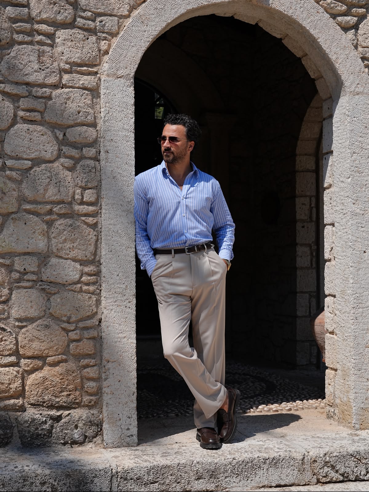 Premium Mens Regular Fit Striped Linen Shirt - Blue