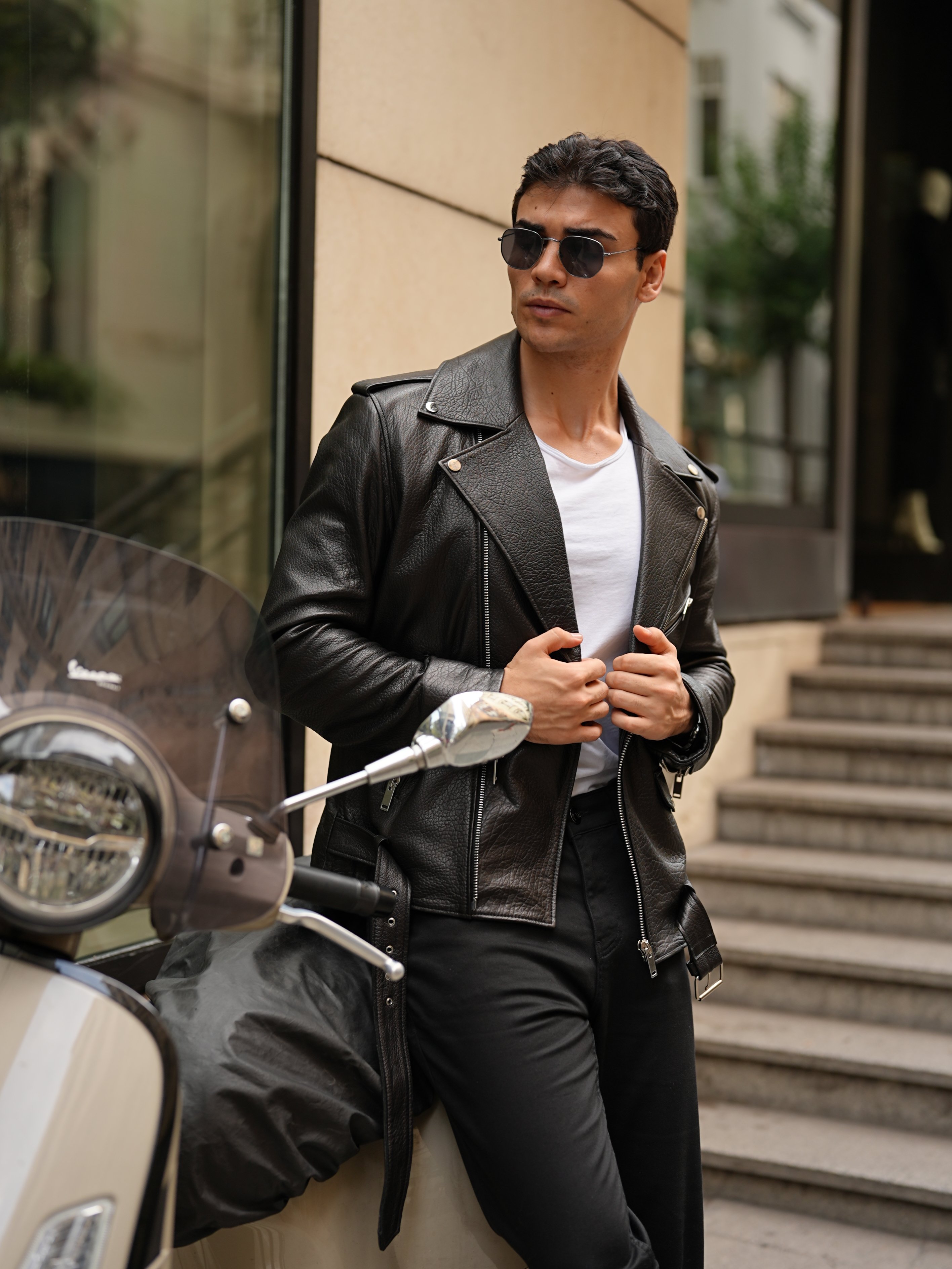 Erkek Standart Fit %100 Hakiki Kuzu Deri Mont-Siyah - Siyah