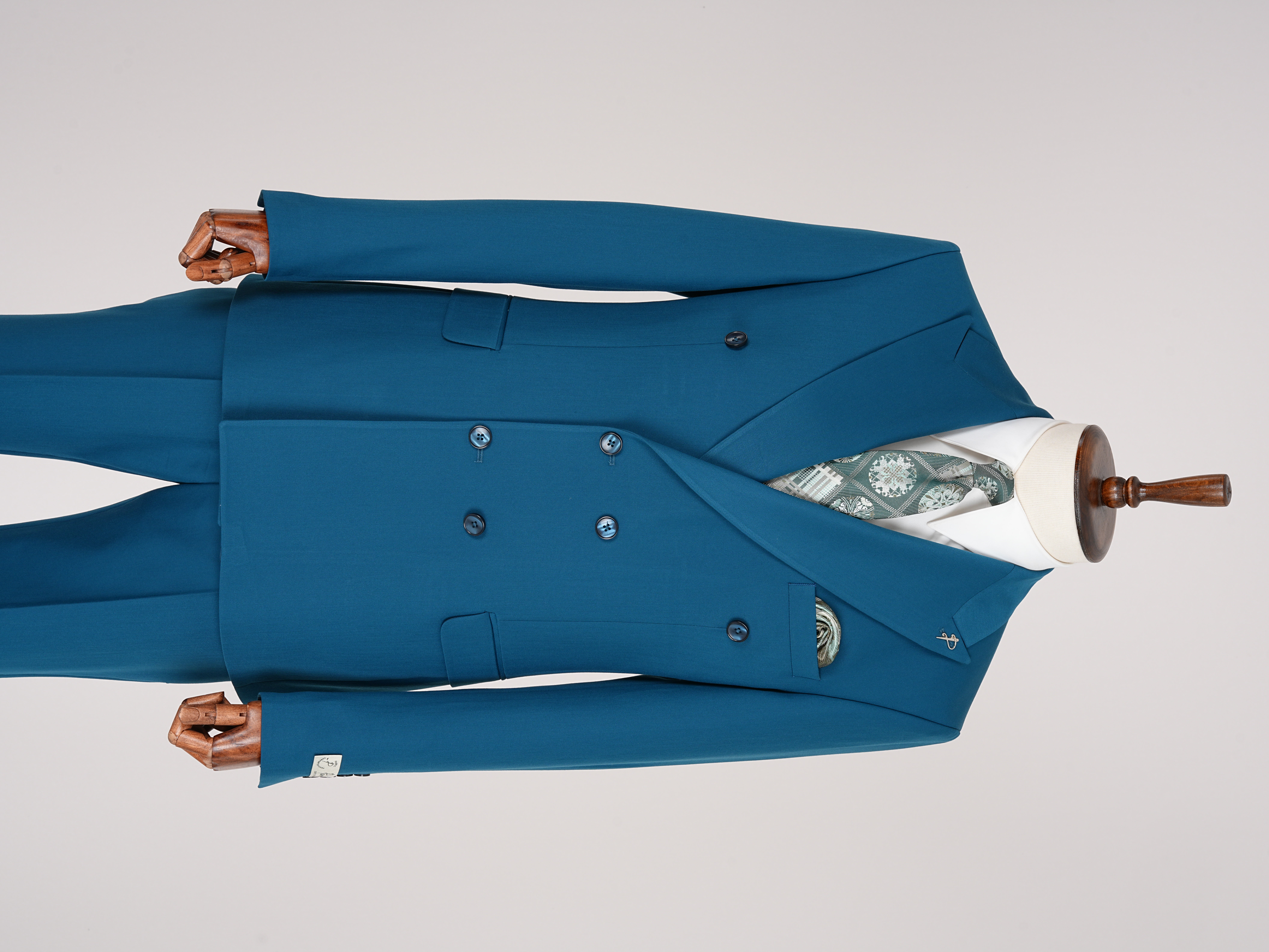 Premium Mens Double-Breasted italian Slim-Fit Suit Jacket & Trousers - Turquoise