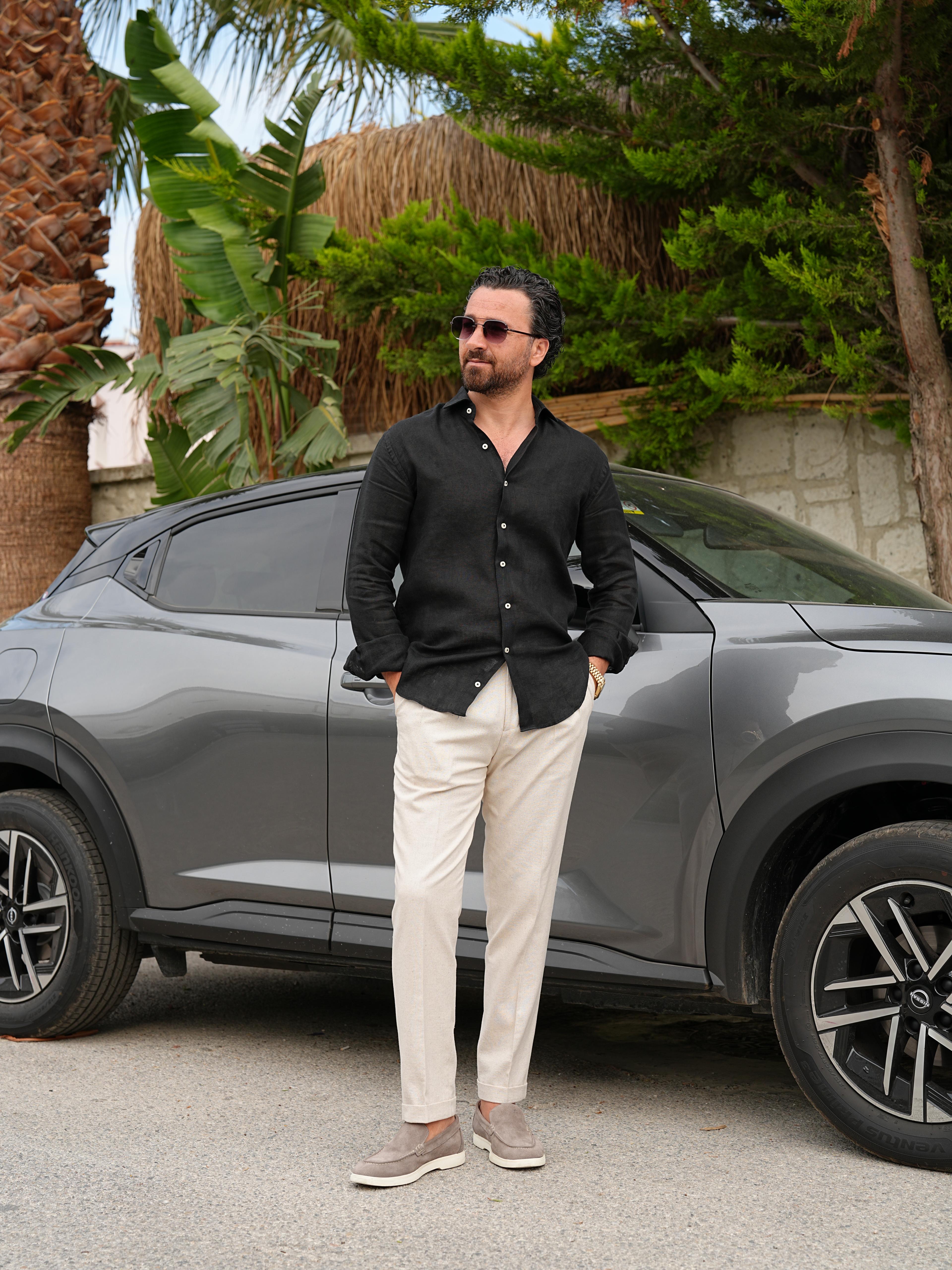 PAREZ Keten Gömlek Modern Fit - Siyah