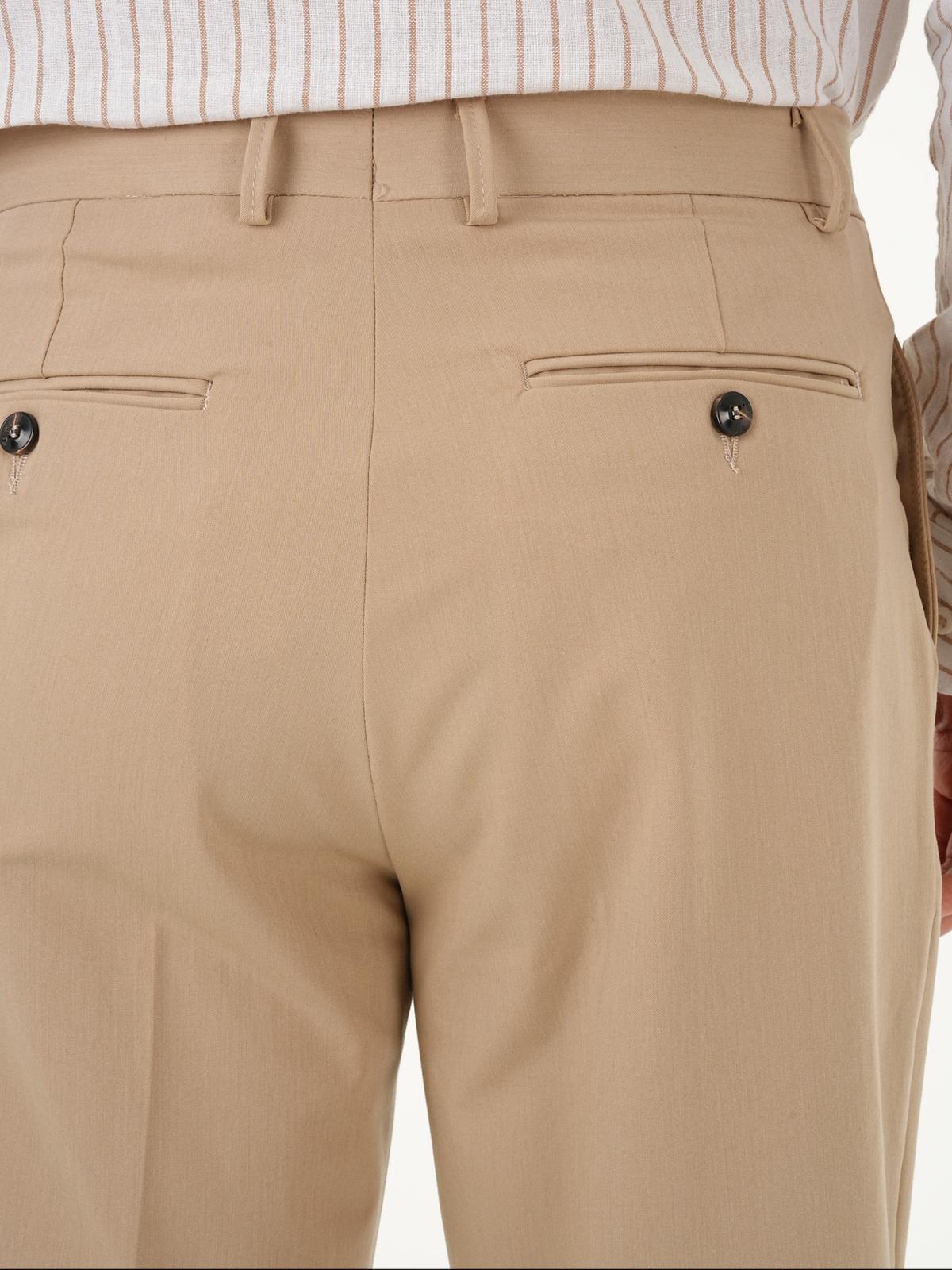 İtalyan Stil Slim Fit Klasik Erkek Pantolon - Krem