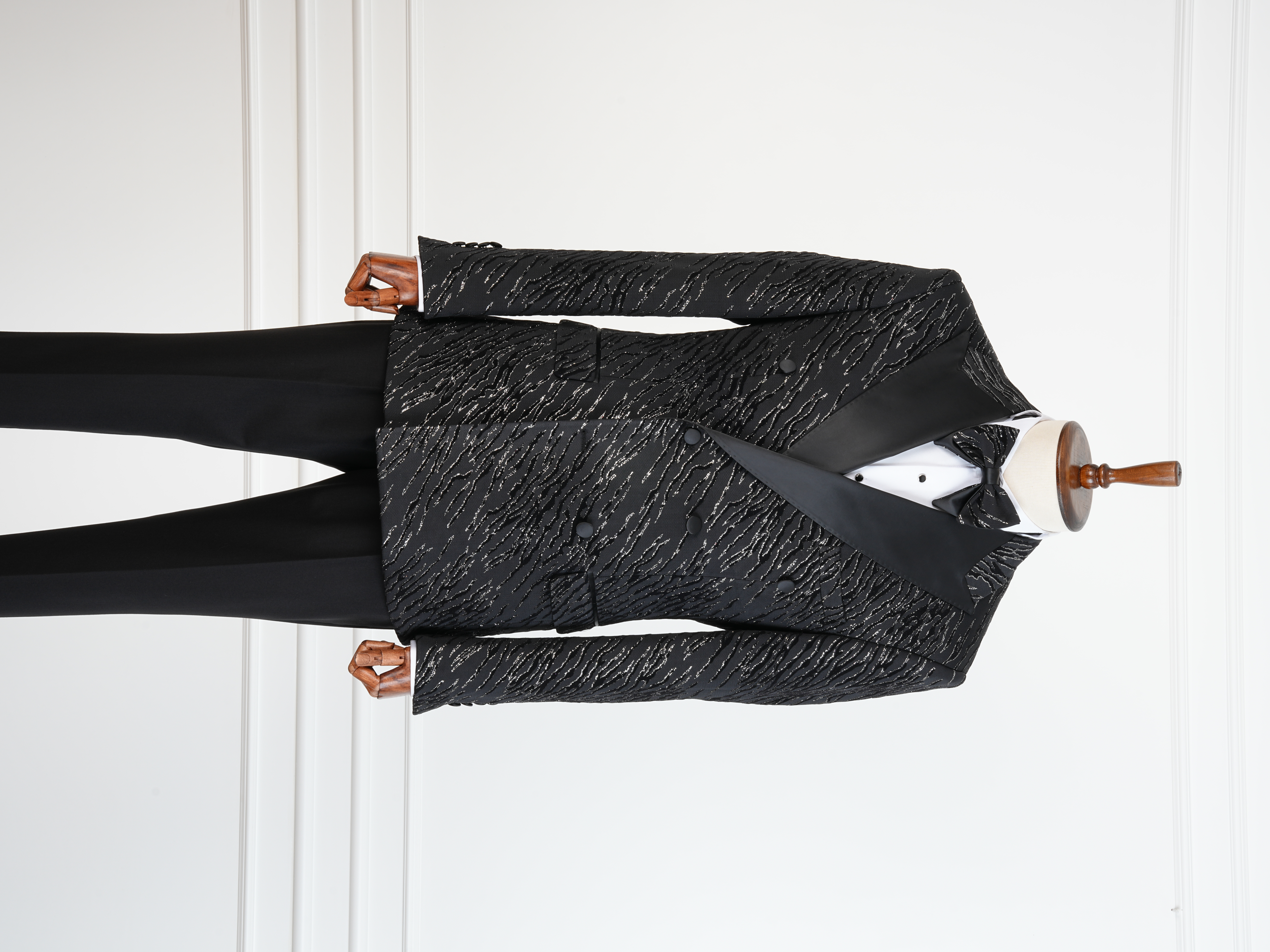 Erkek Slim Fit İtalyan Stil Desenli Damatlık Smokin - Siyah