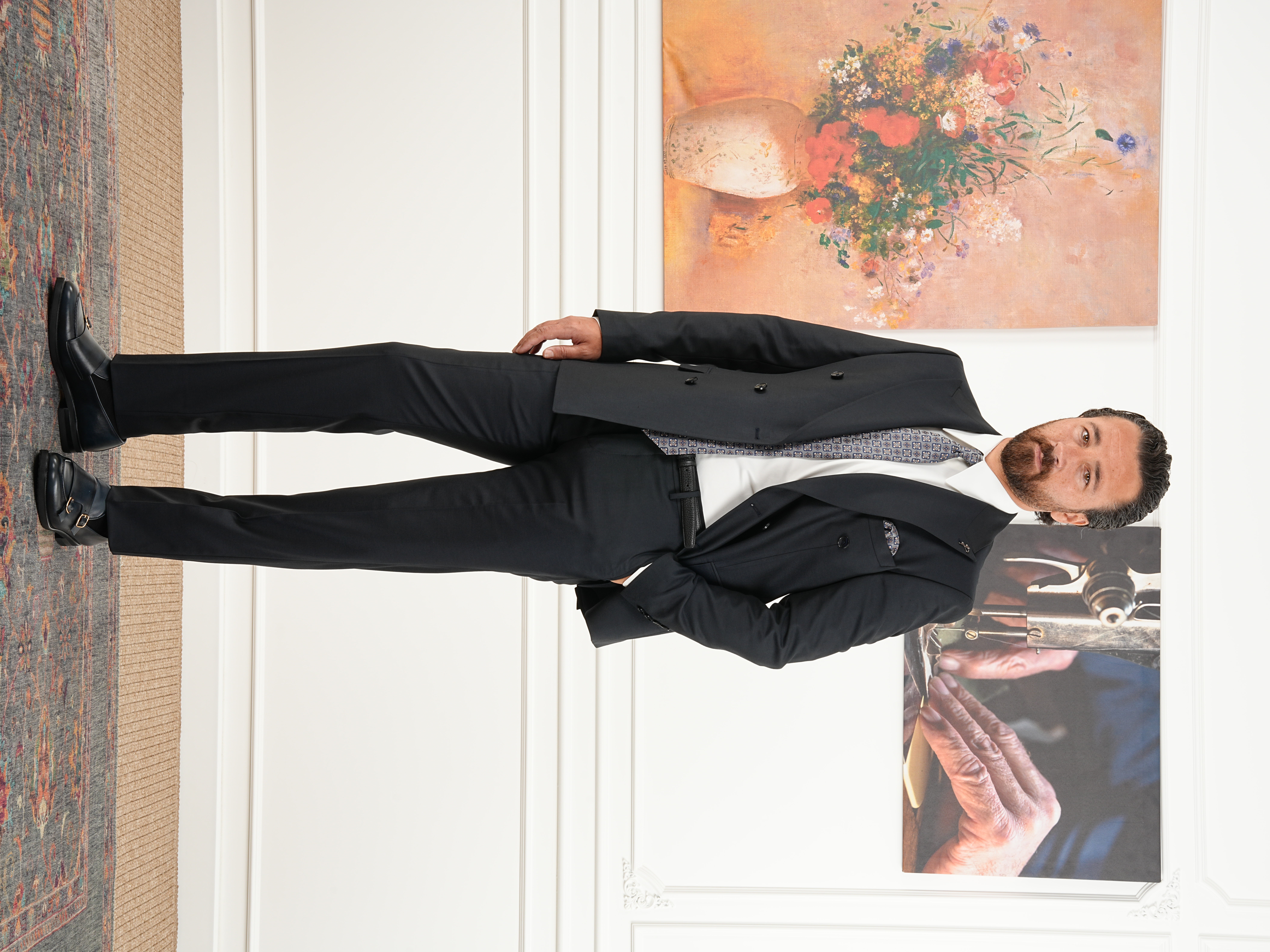 Erkek Slim Fit İtalyan Stil Kruvaze Takım Elbise Ceket Pantolon - Koyu Lacivert