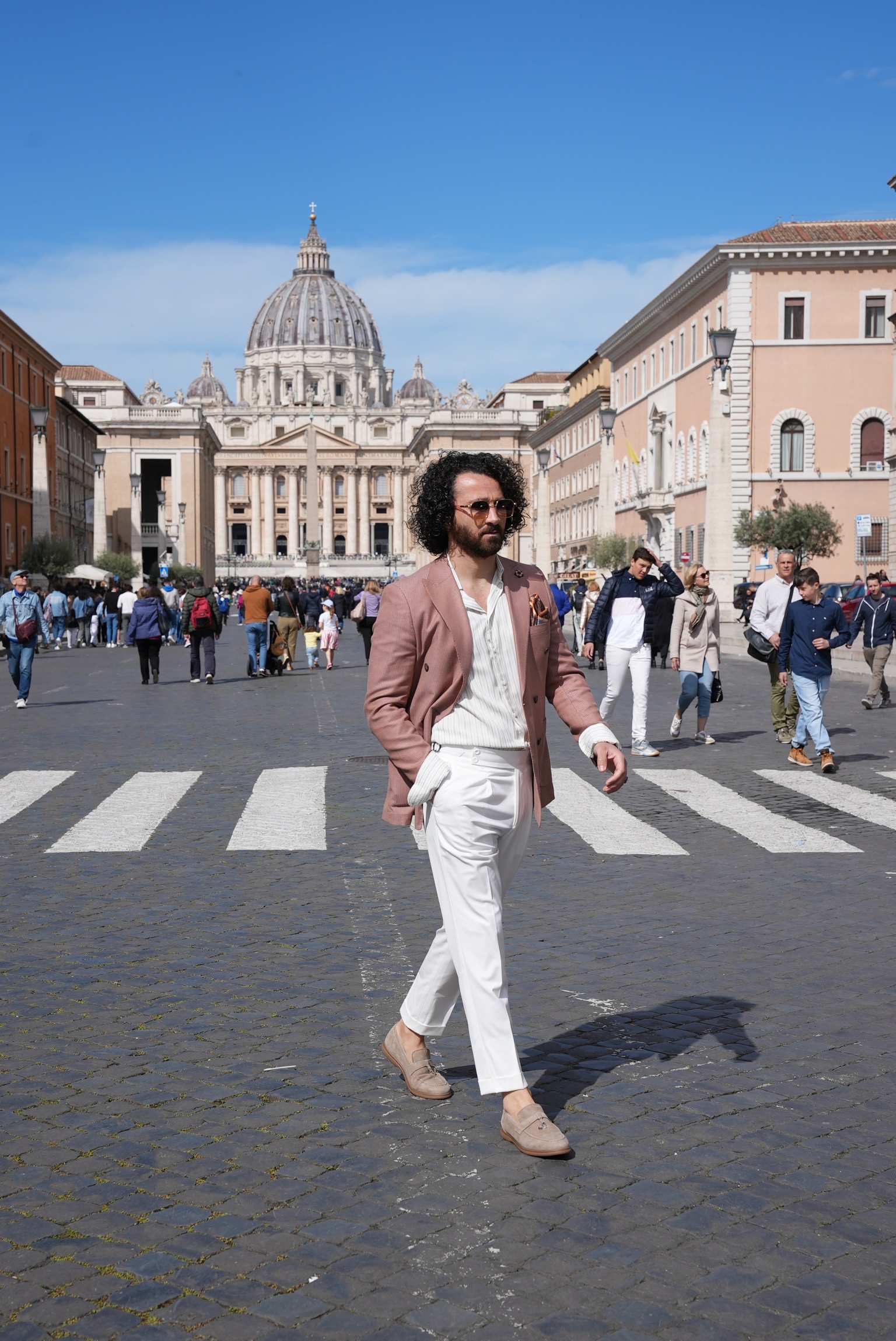 Erkek Kruvaze Ceket Sivri Yaka Torba Cebli  Astarsız Slim fit İtalyan Stil - Taba