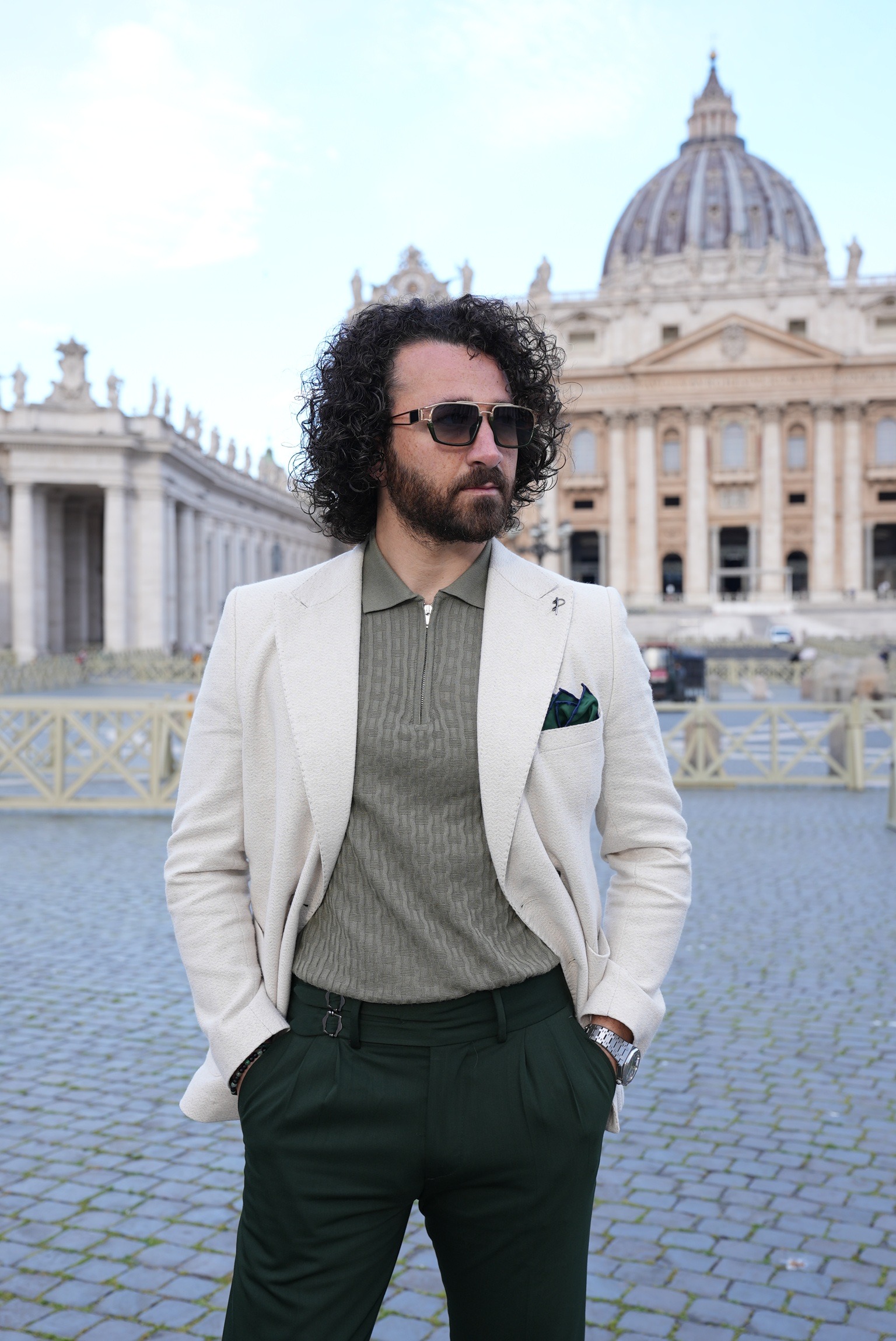 Erkek Kruvaze Ceket Sivri Yaka Torba Cebli Astarsız Slim fit İtalyan Stil - Bej