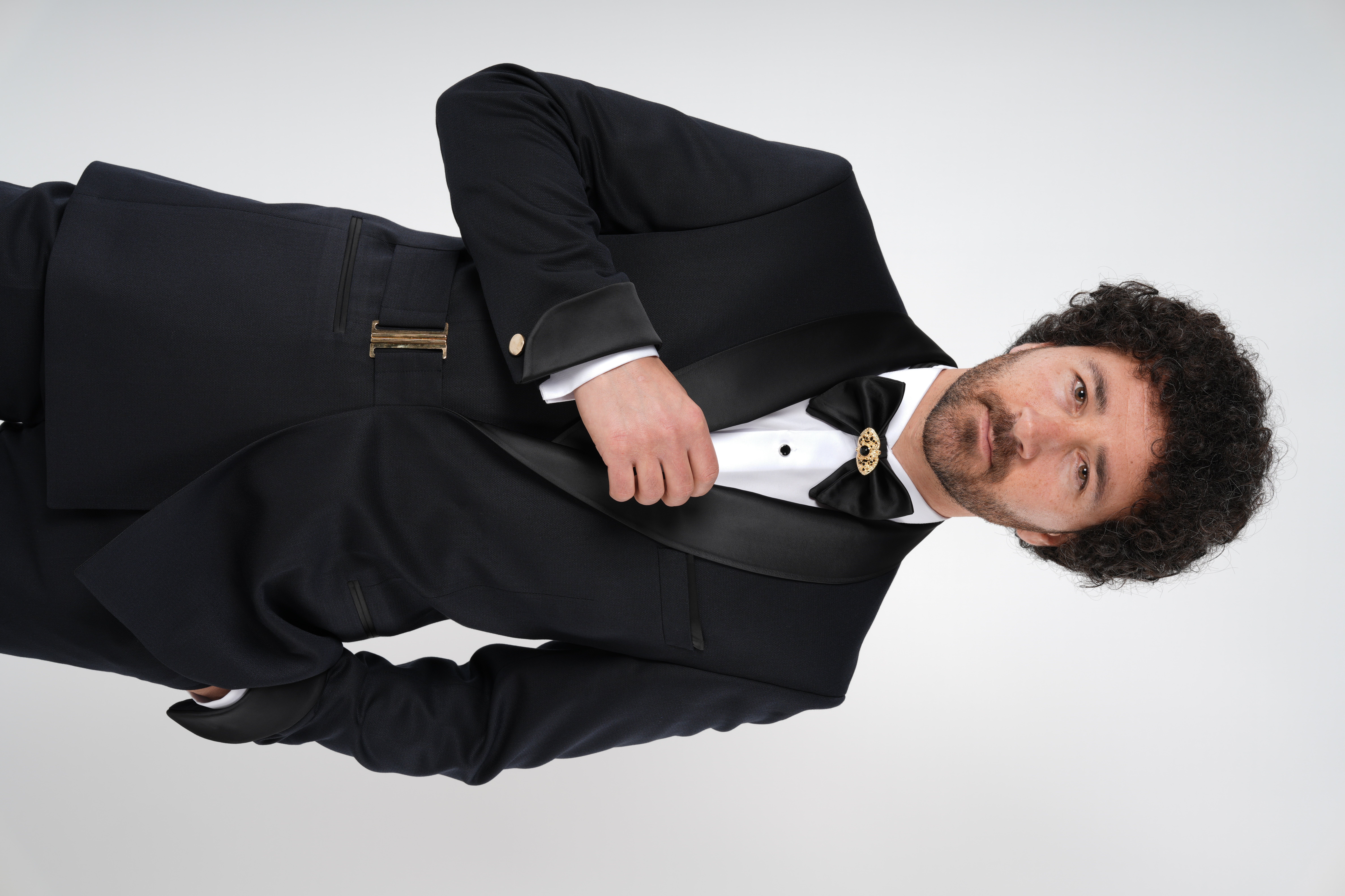 Erkek Kruvaze Smokin Damatlık Gold Toka Kol Manşetli Şal Yaka İtalyan Stil Slim Fit Ceket Pantolon Papyon-Koyu Lacivert