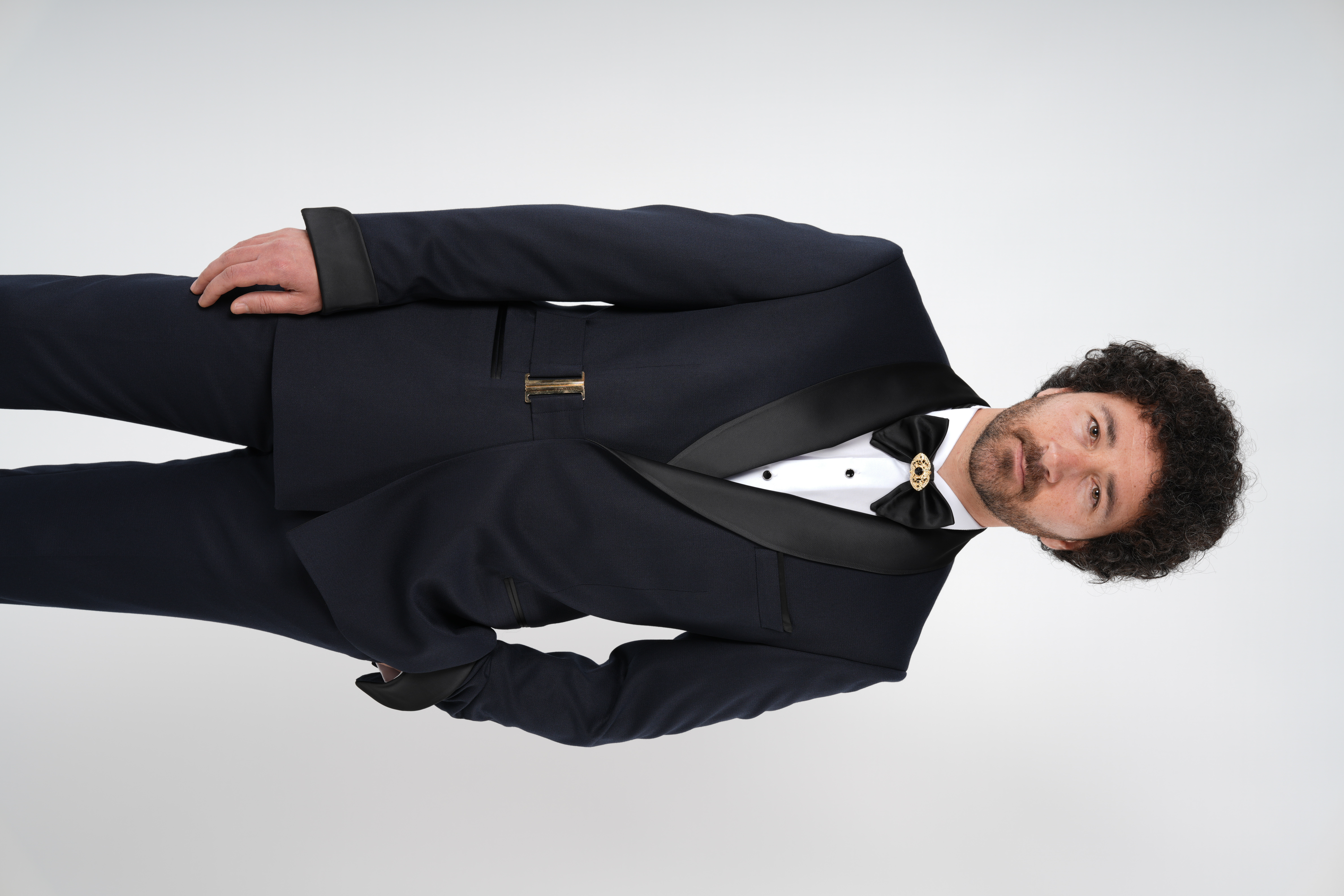 Erkek Kruvaze Smokin Damatlık Gold Toka Kol Manşetli Şal Yaka İtalyan Stil Slim Fit Ceket Pantolon Papyon-Lacivert