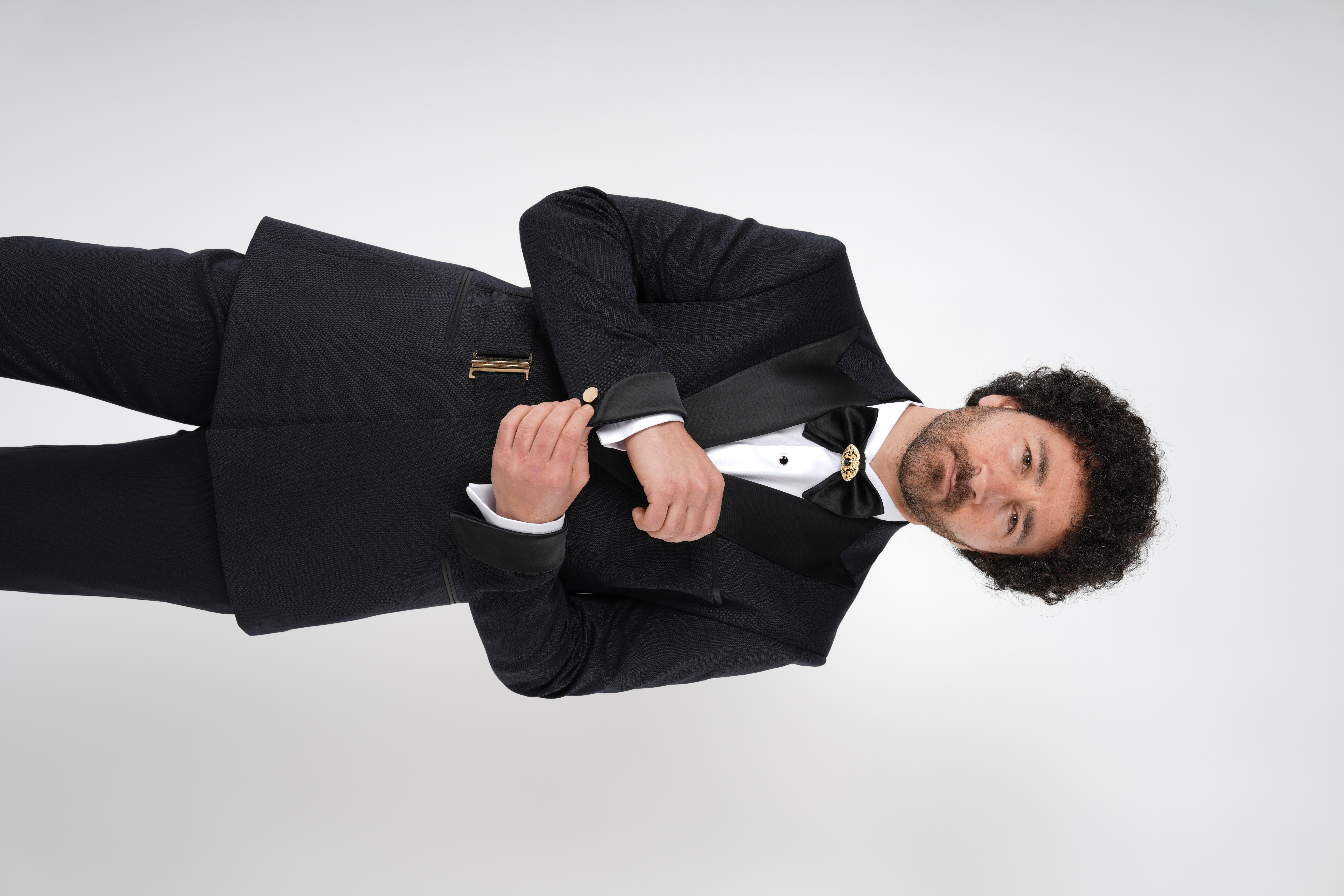 Erkek Kruvaze Smokin Damatlık Manşet Kollu Kırlangıç Yaka İtalyan Stil Slim Fit Ceket Pantolon Papyon-Koyu Lacivert