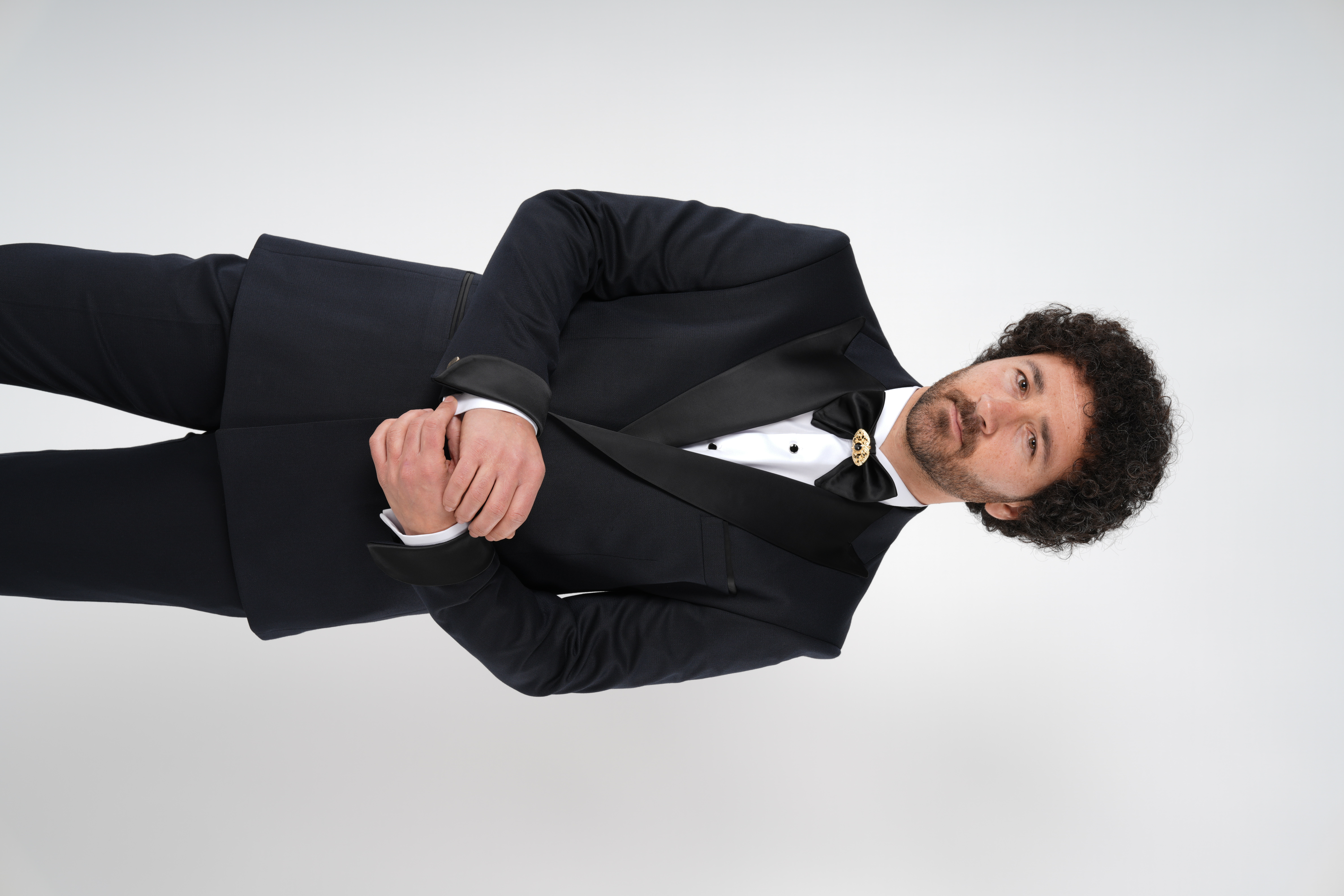 Erkek Kruvaze Smokin Damatlık Manşet Kollu Kırlangıç Yaka İtalyan Stil Slim Fit Ceket Pantolon Papyon-Koyu Lacivert