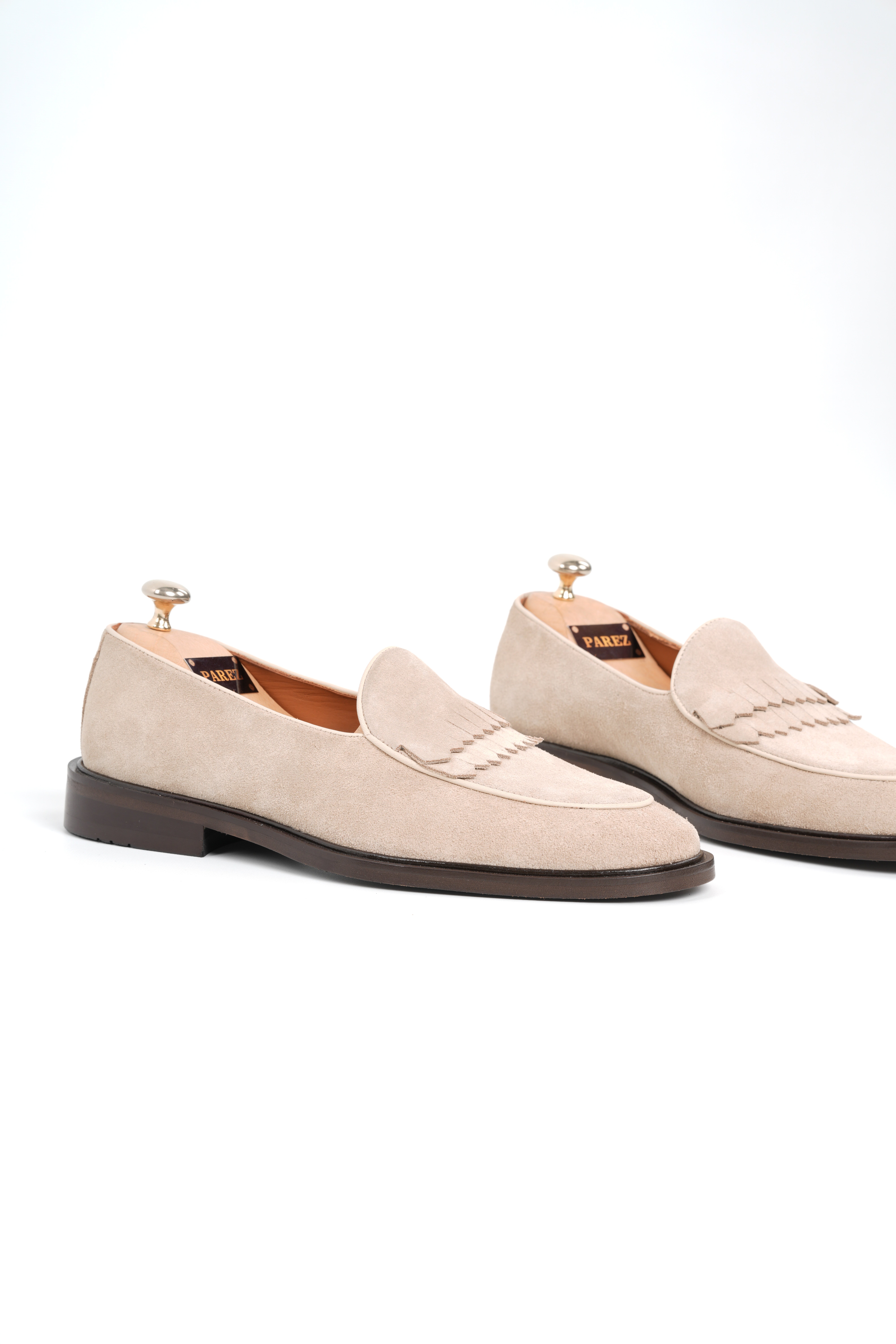 Mens Luxury Suede Genuine Leather Shoes - Beige