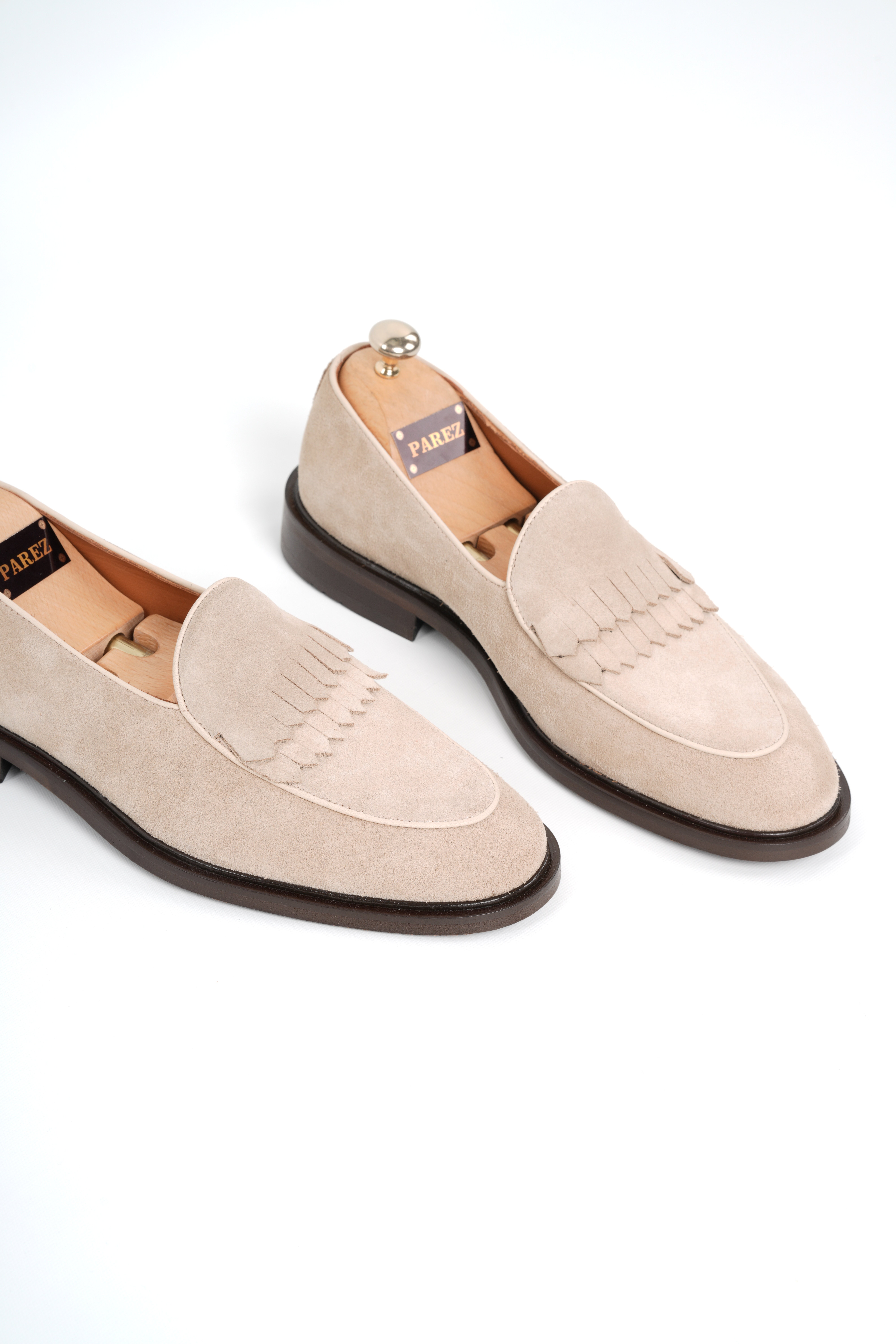 Mens Luxury Suede Genuine Leather Shoes - Beige