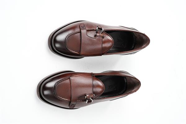 Erkek Premium İtalyan Stil Rugan Silver Tokalı Deri Ayakkabı - Kahve