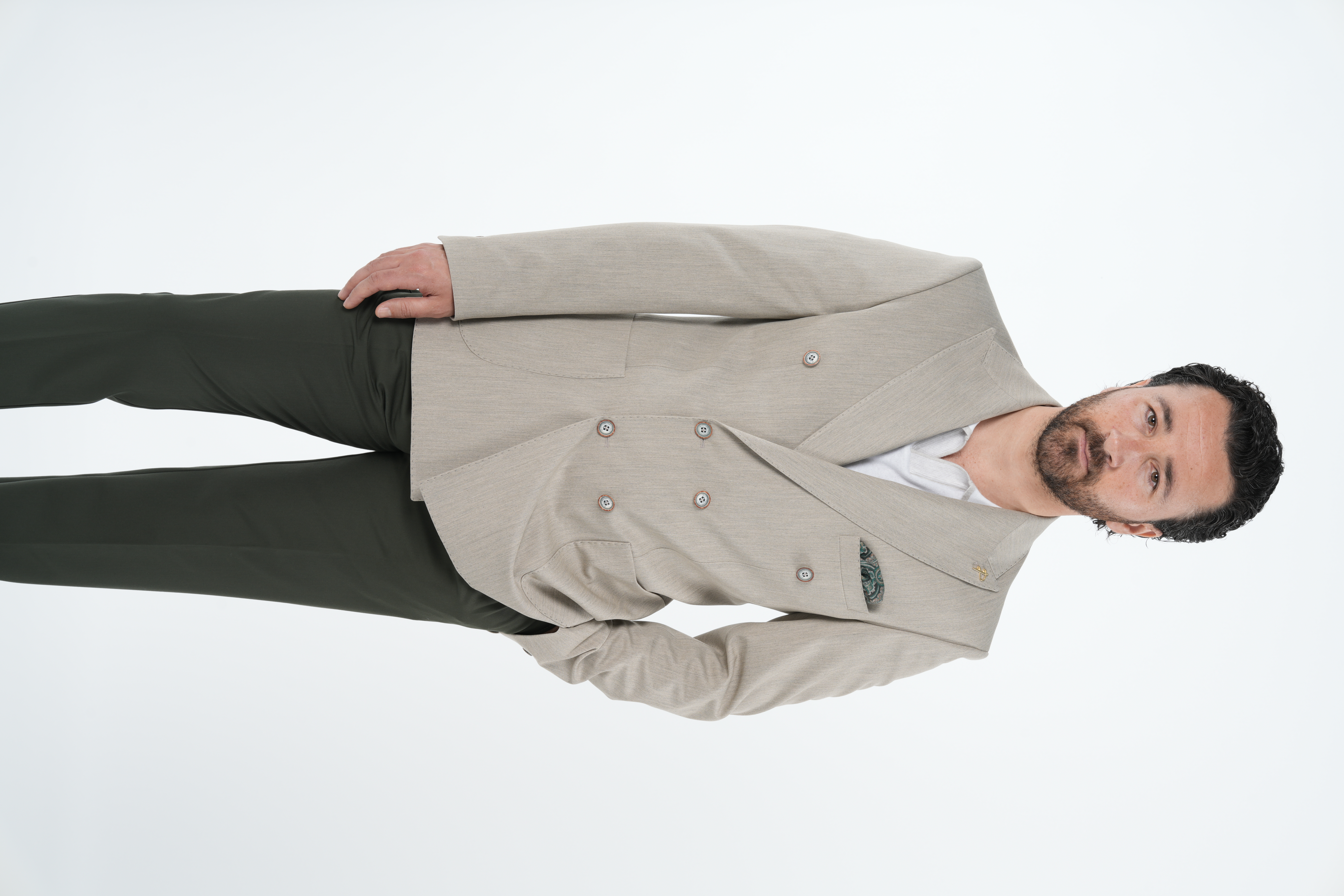 Giacca doppio petto semifoderata con tasca a punto cucita da uomo in stile italiano premium slim fit - Crema
