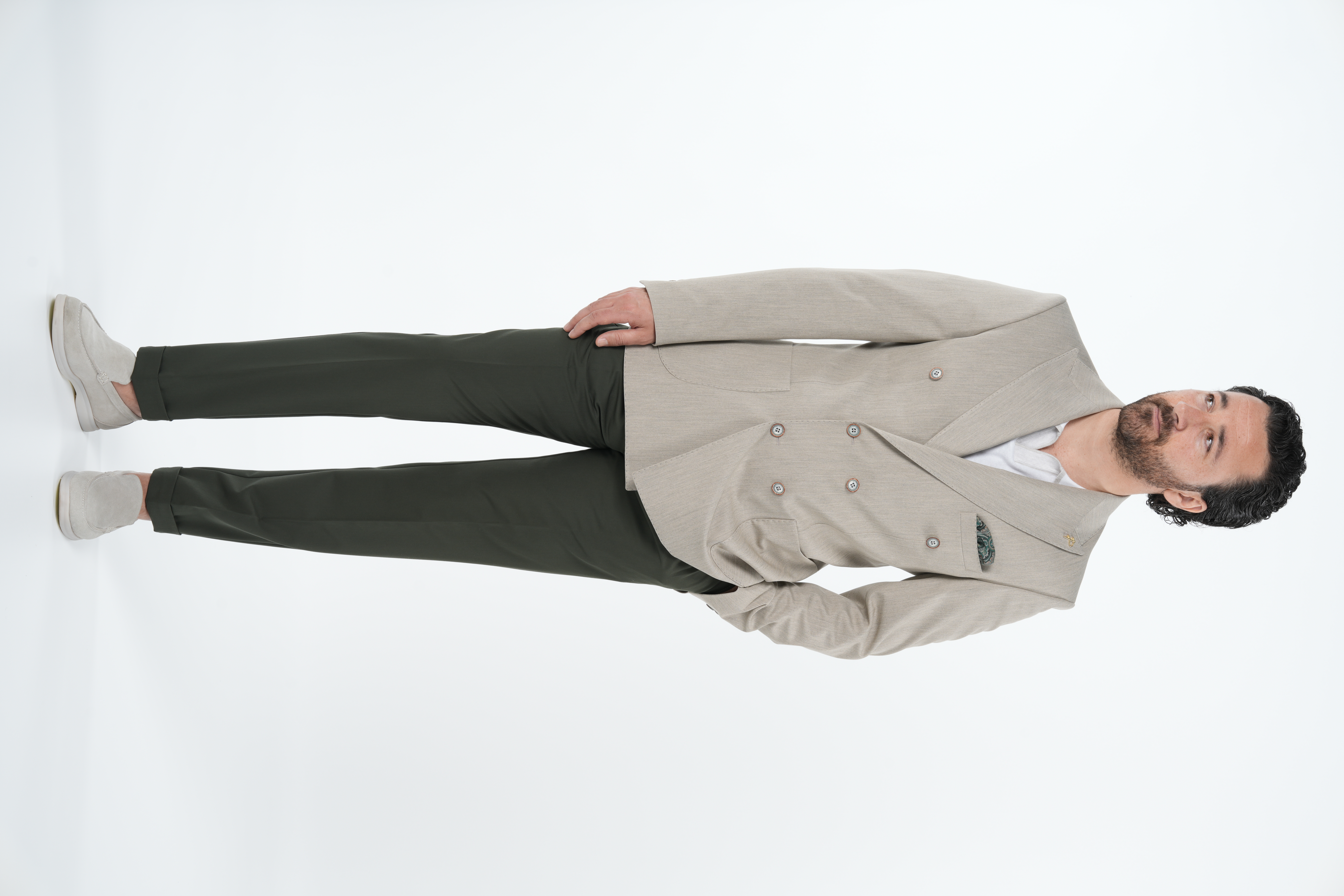 Giacca doppio petto semifoderata con tasca a punto cucita da uomo in stile italiano premium slim fit - Crema