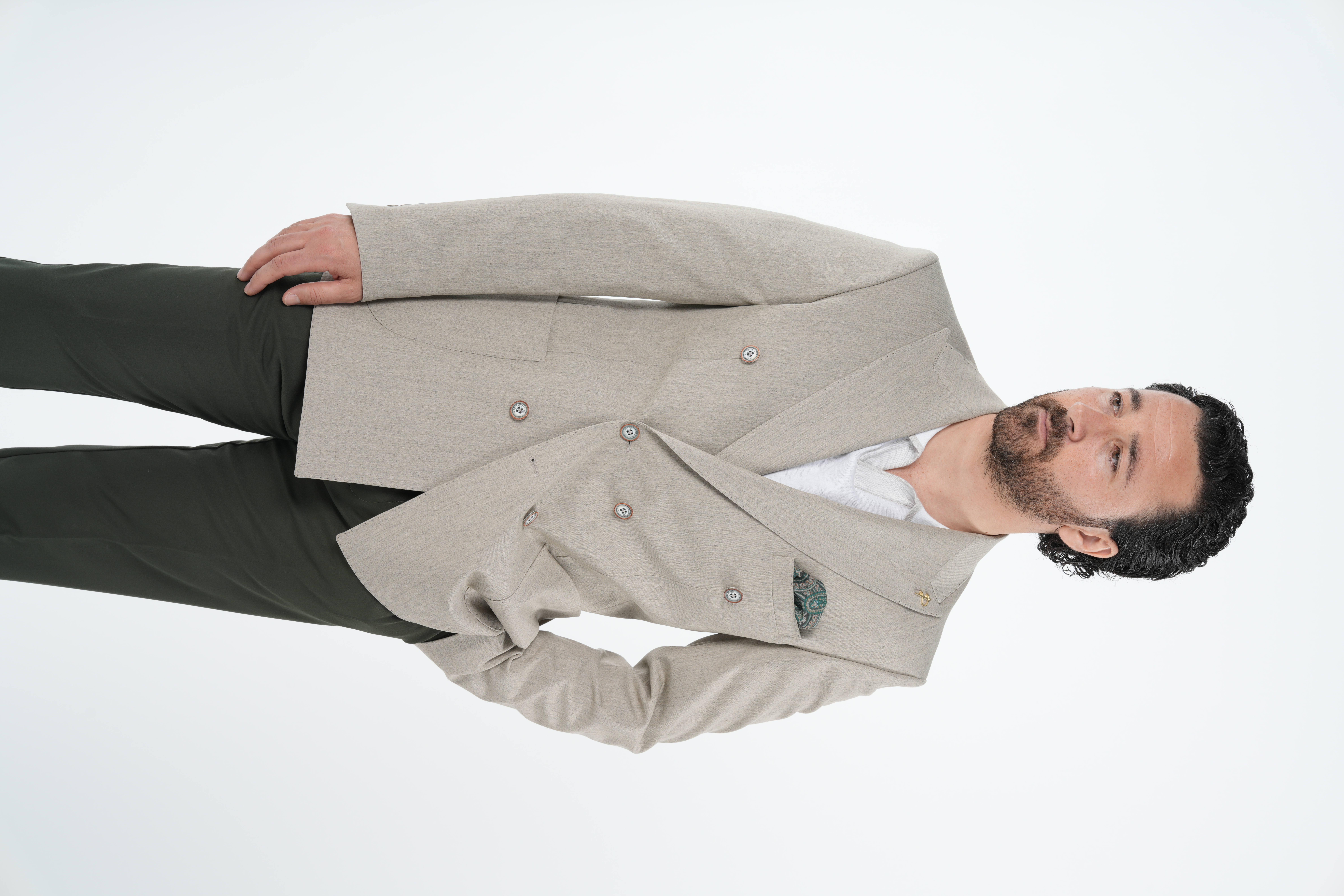 Giacca doppio petto semifoderata con tasca a punto cucita da uomo in stile italiano premium slim fit - Crema
