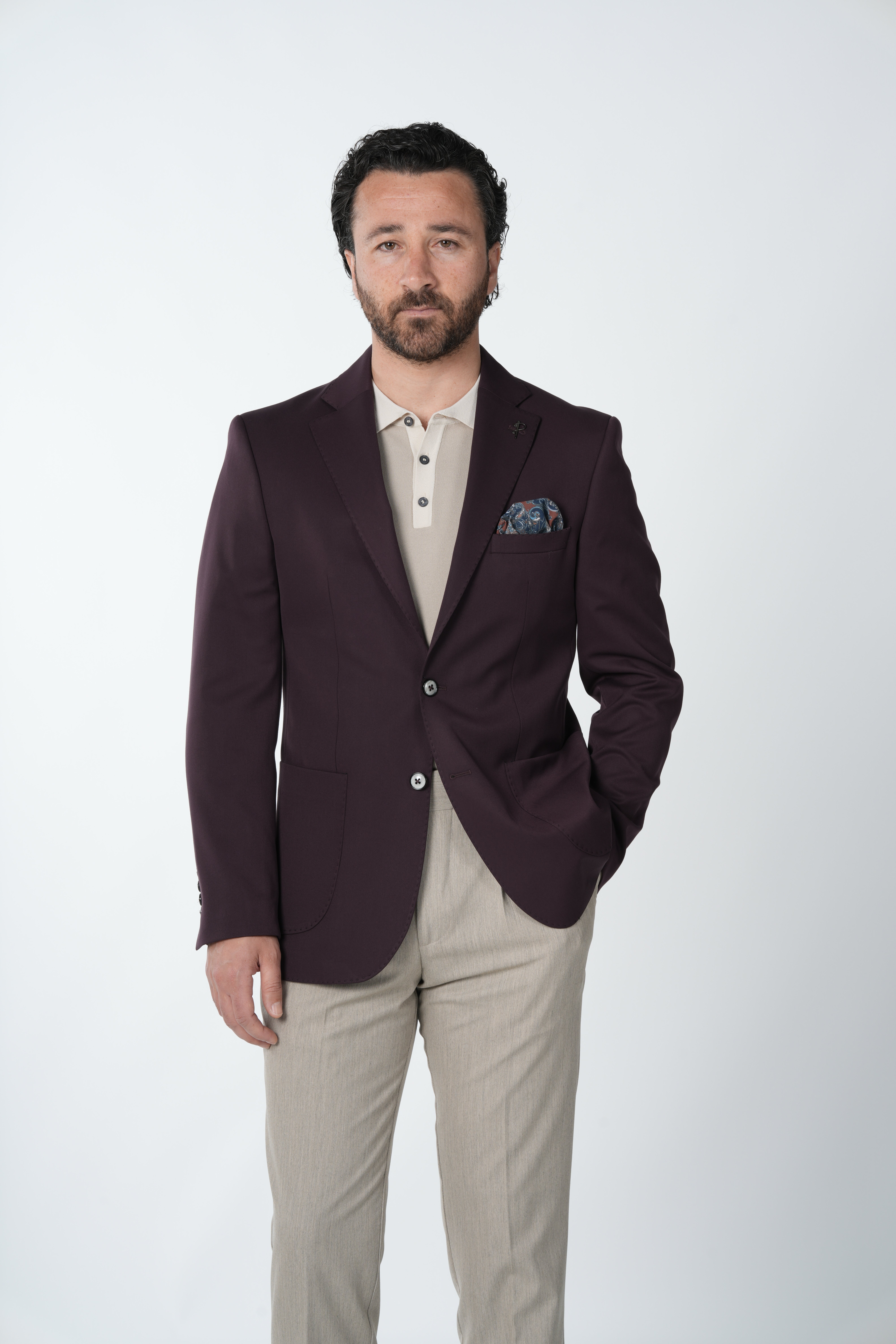 Premium-Herrenjacke im italienischen Stil, schmale Passform, Punto-Nähte, halbgefütterte Jacke mit Taschentaschen – Lila