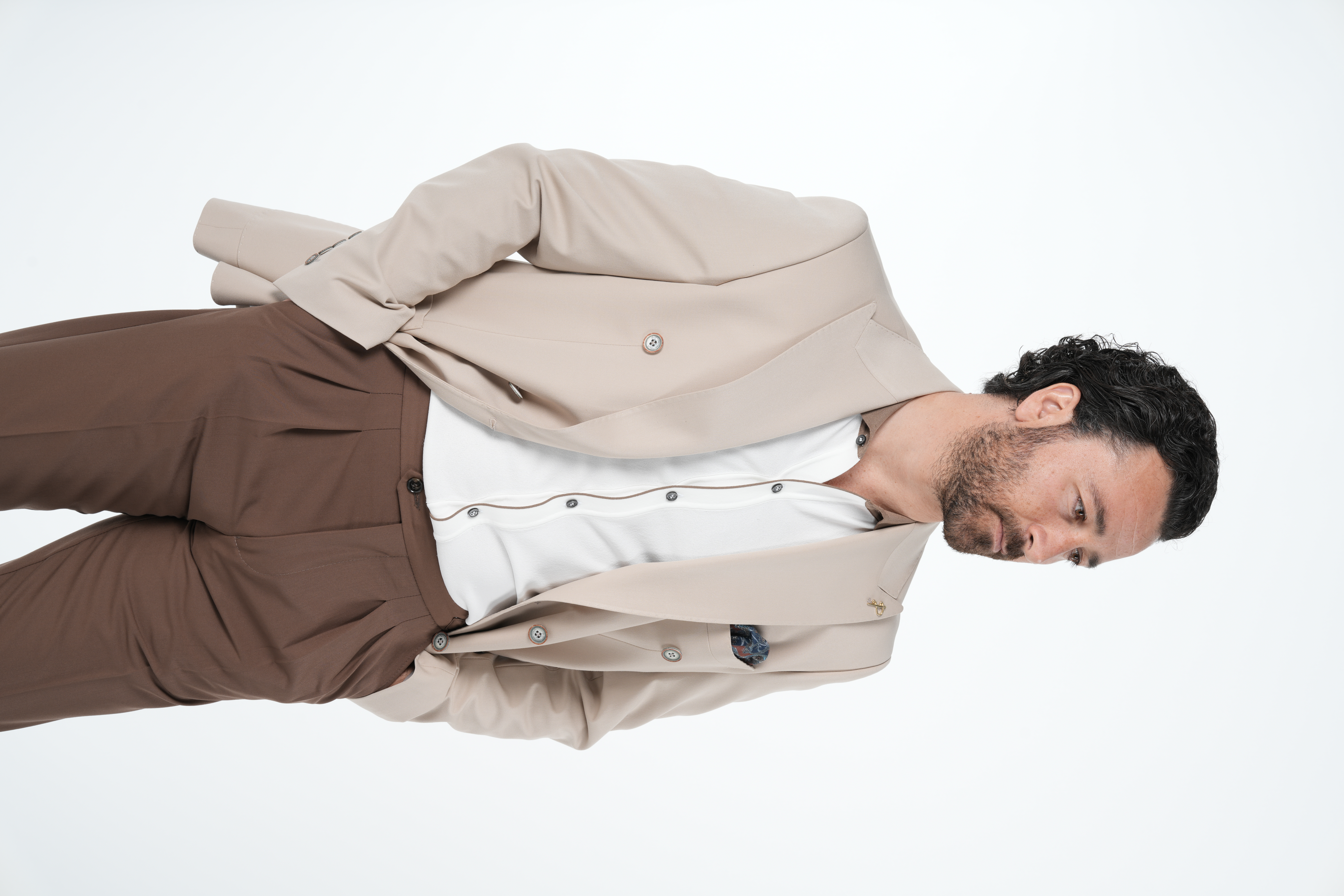 Giacca doppio petto semifoderata con tasca a punto cucita da uomo premium in stile italiano slim fit - Beige