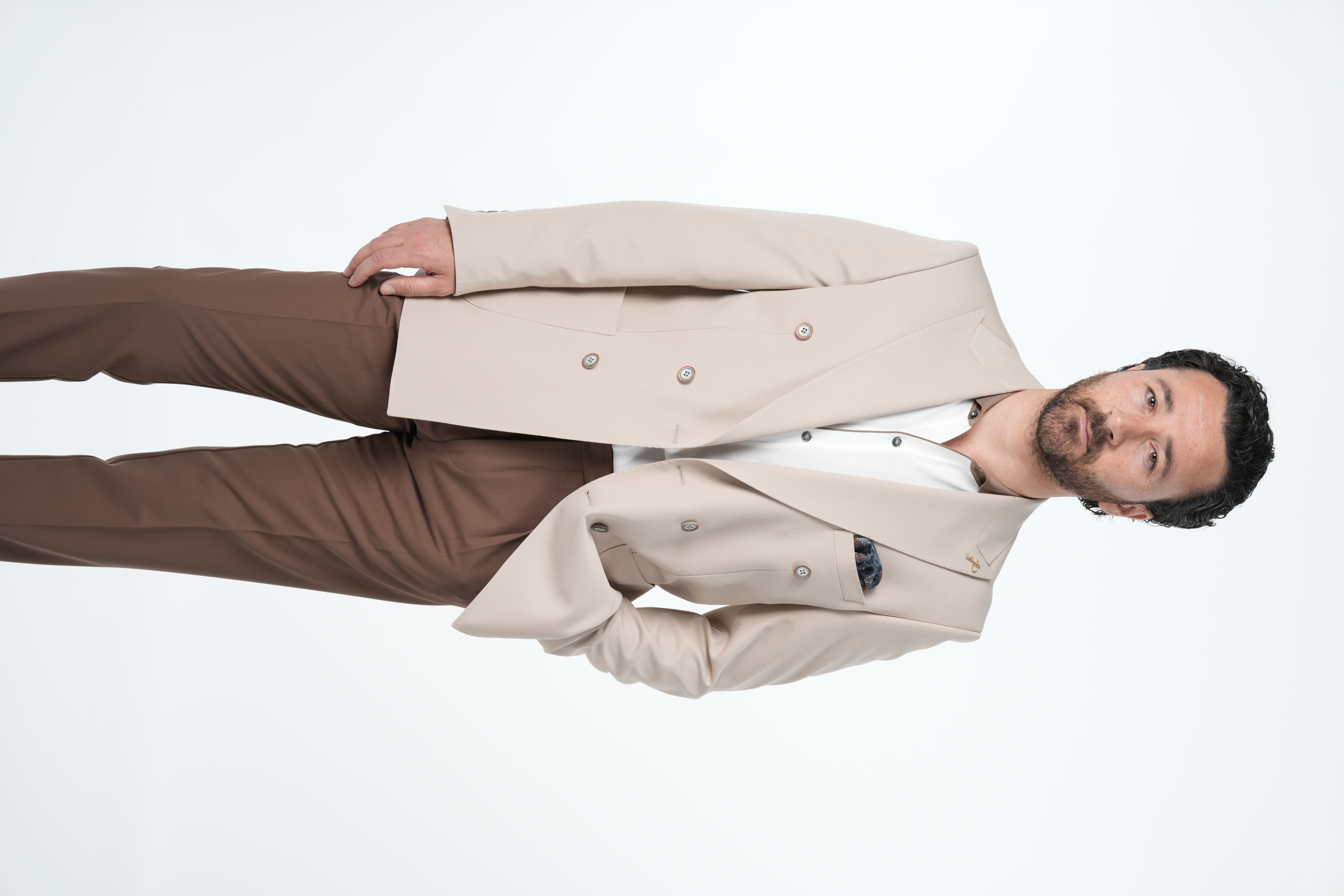 Giacca doppio petto semifoderata con tasca a punto cucita da uomo premium in stile italiano slim fit - Beige