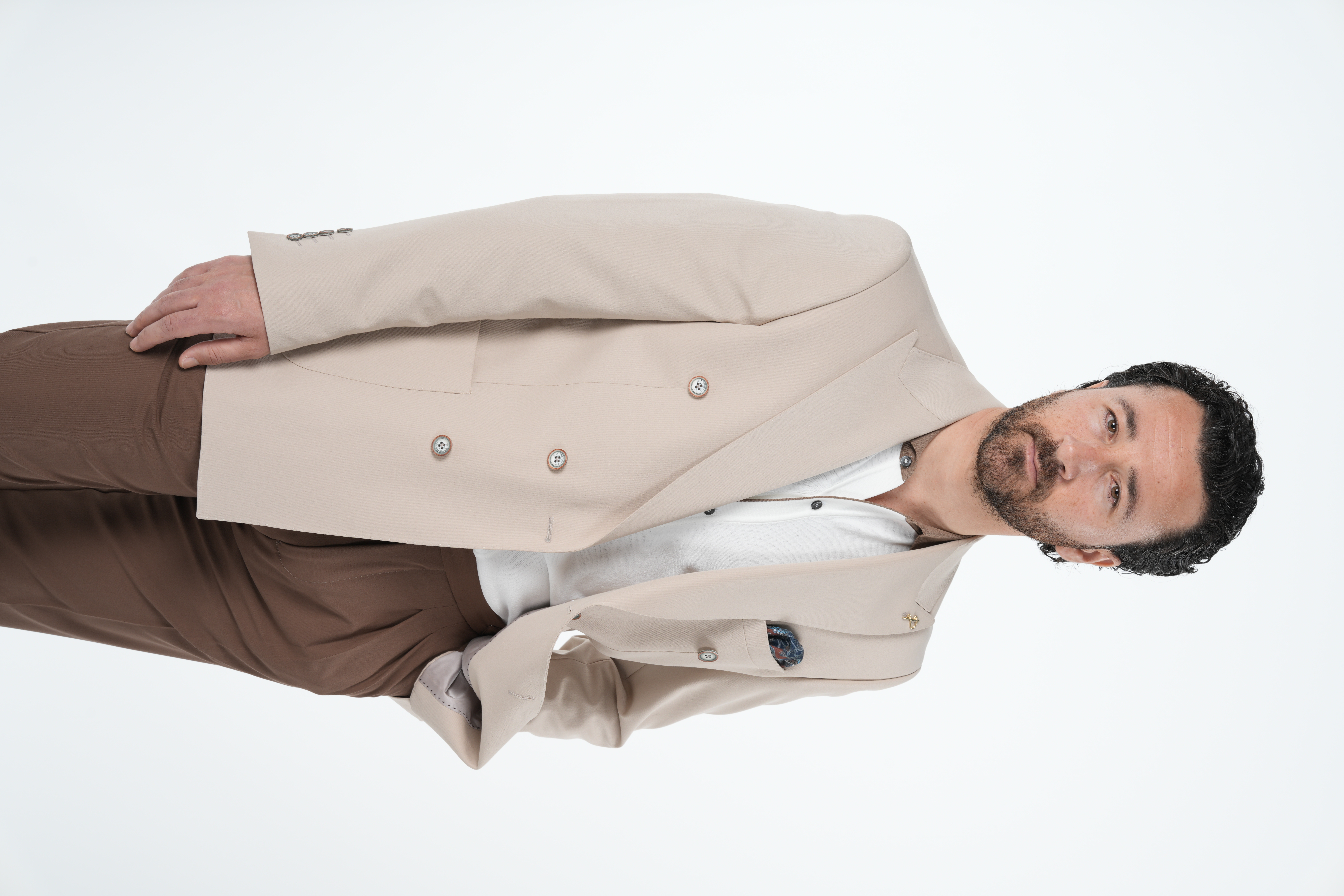Giacca doppio petto semifoderata con tasca a punto cucita da uomo premium in stile italiano slim fit - Beige