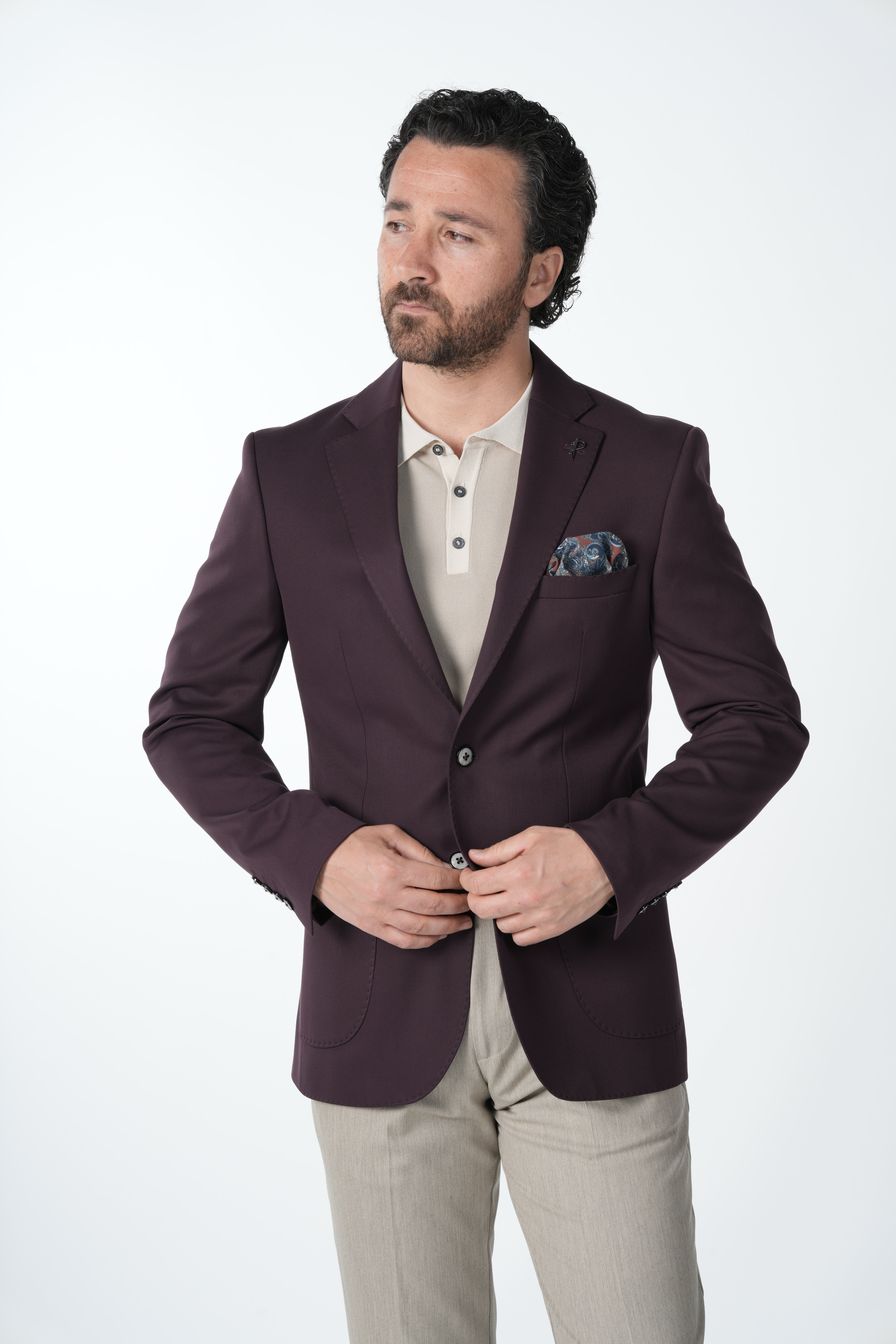 Premium-Herrenjacke im italienischen Stil, schmale Passform, Punto-Nähte, halbgefütterte Jacke mit Taschentaschen – Lila